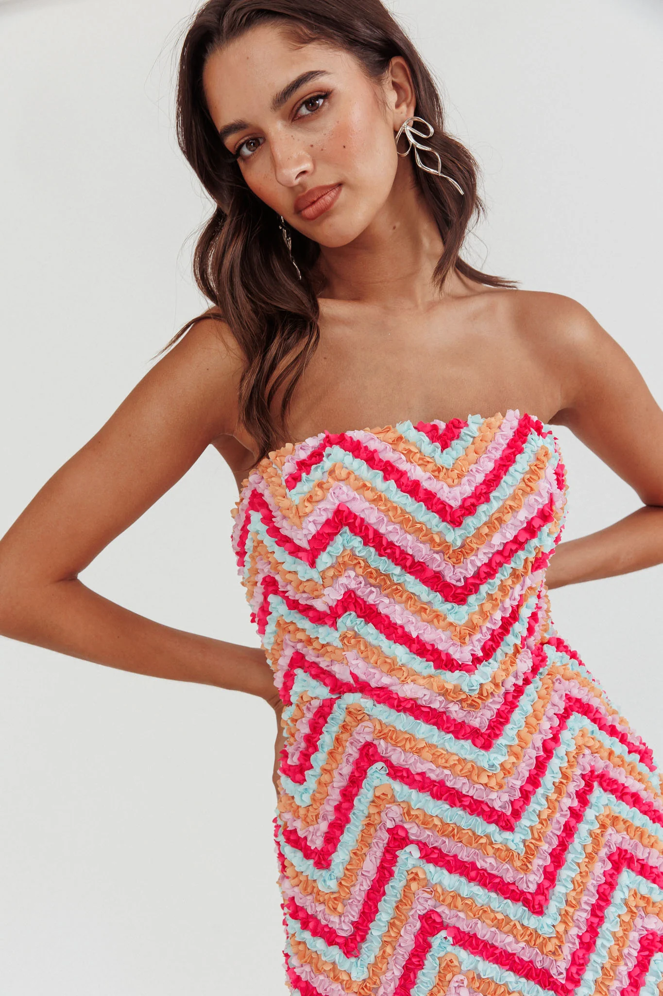 In Paris Embellished Chevron Mini Dress Fuchsia - Seraphlike