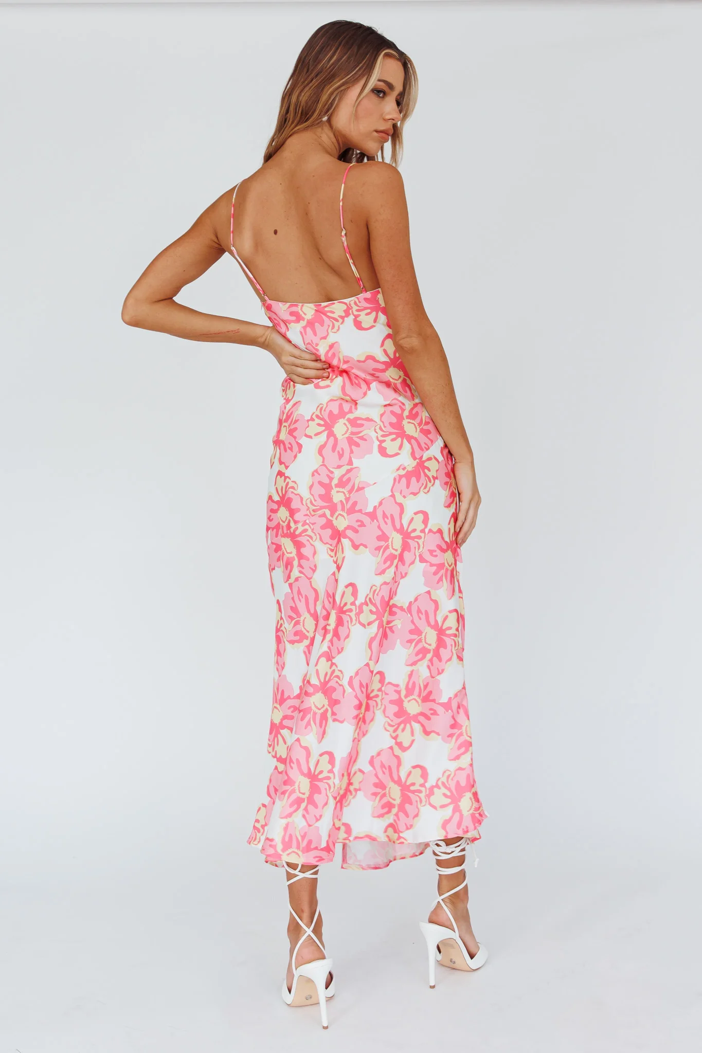 Well Versed Pleated Bust Front Split Dress Flowers Pink - Seraphlike