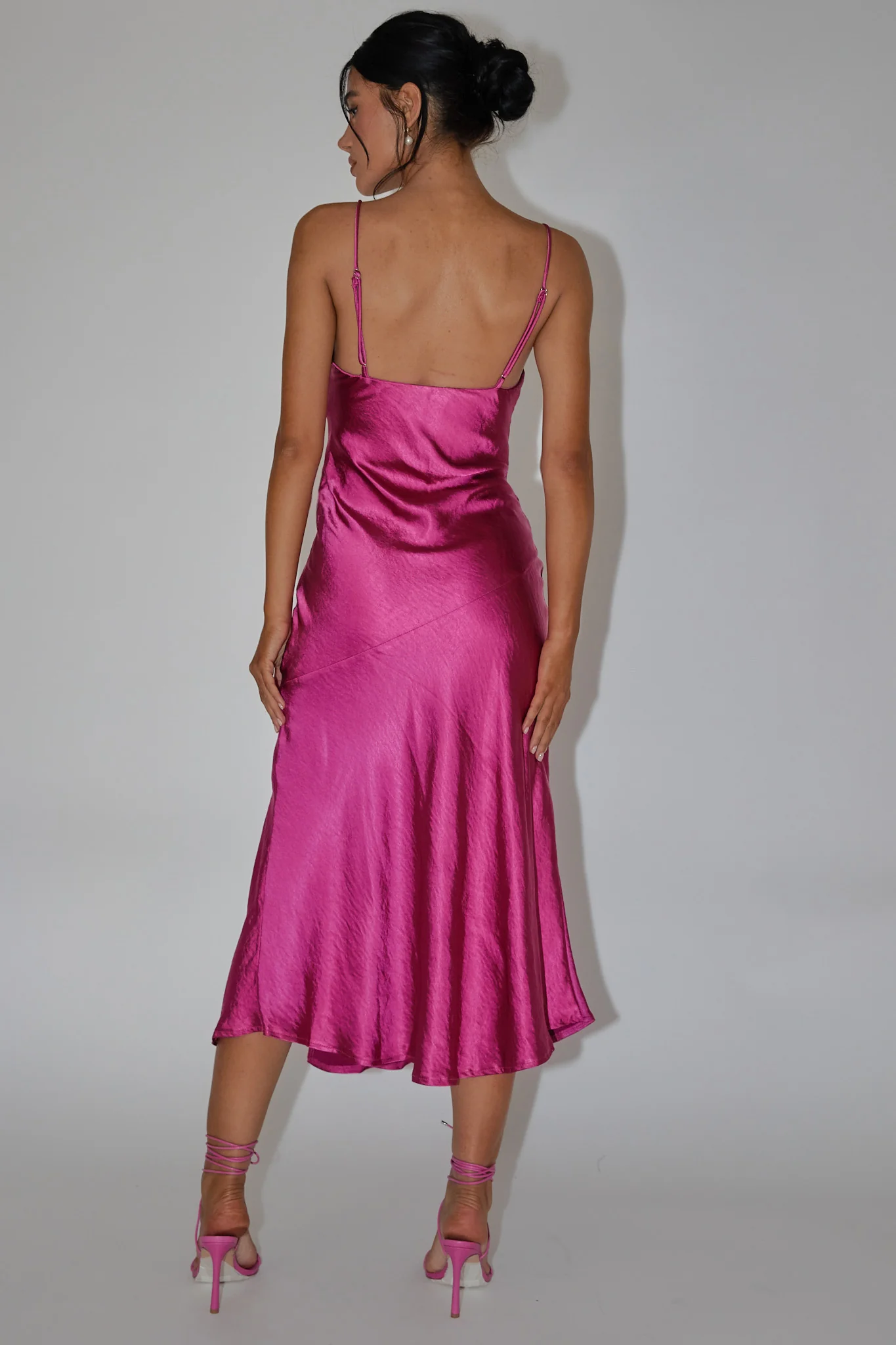 Downtown Cami Strap Front Split Midi Dress Fuchsia - Seraphlike