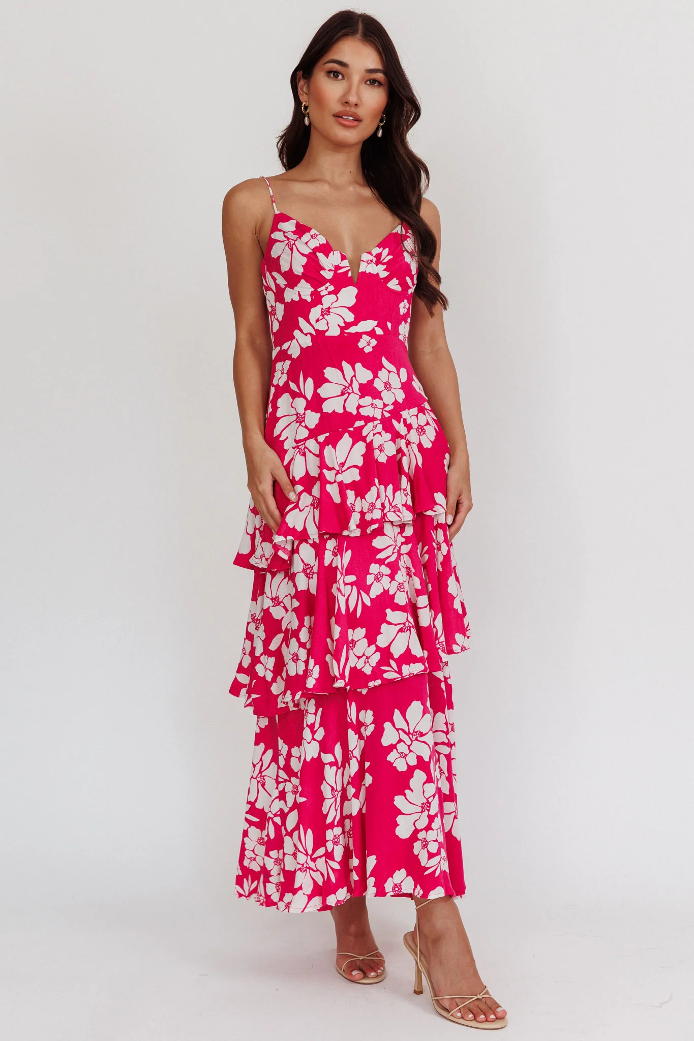 Carlo Tiered Ruffle Maxi Dress Pink - Seraphlike