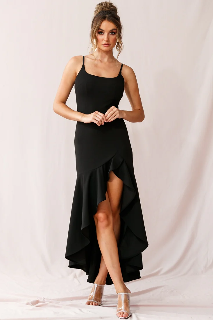 Emoji Asymmetrical Hemline Dress Black - Seraphlike
