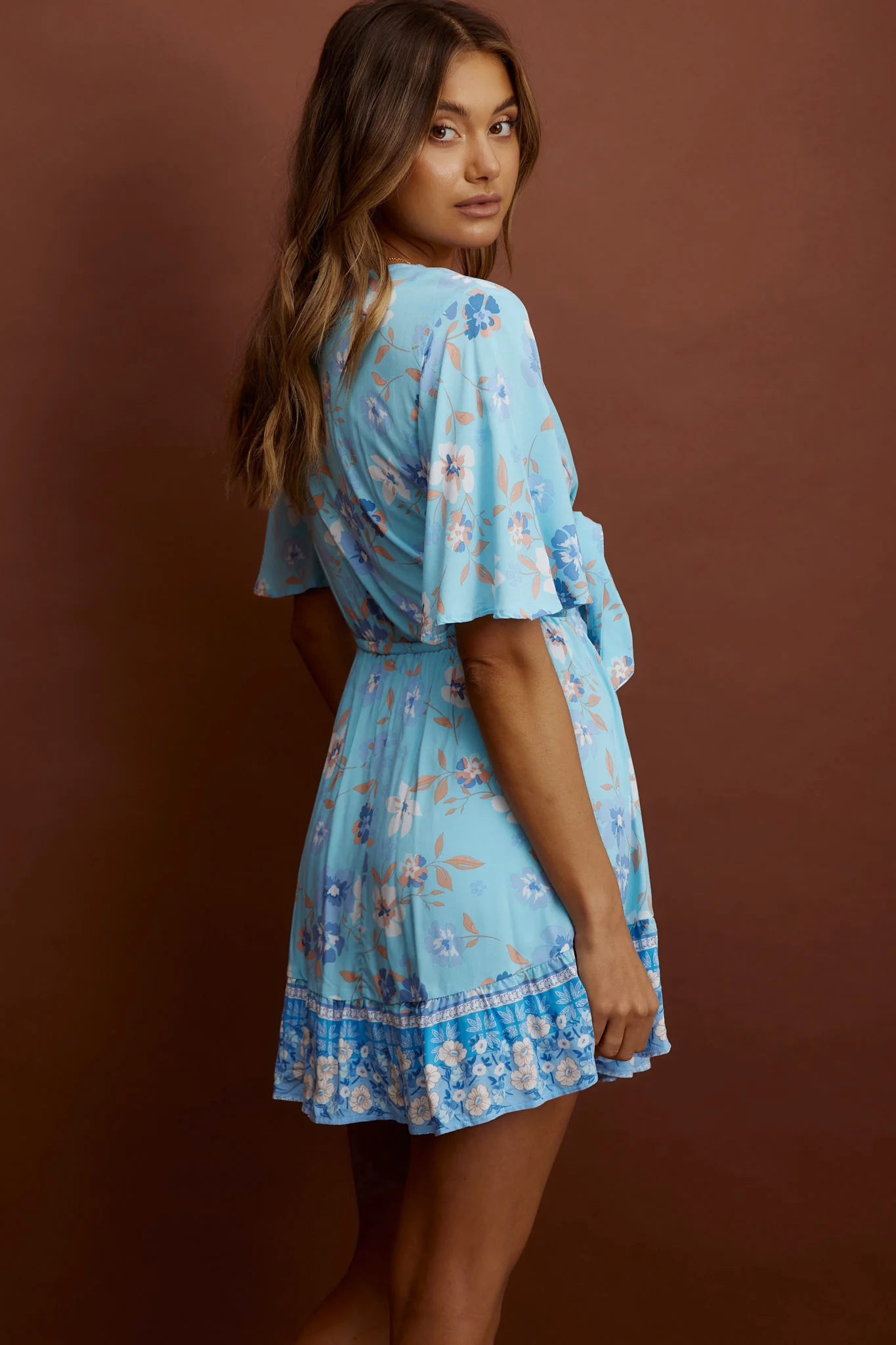 Suva Tie-Knot Bust A-Line Dress Floral Blue - Seraphlike