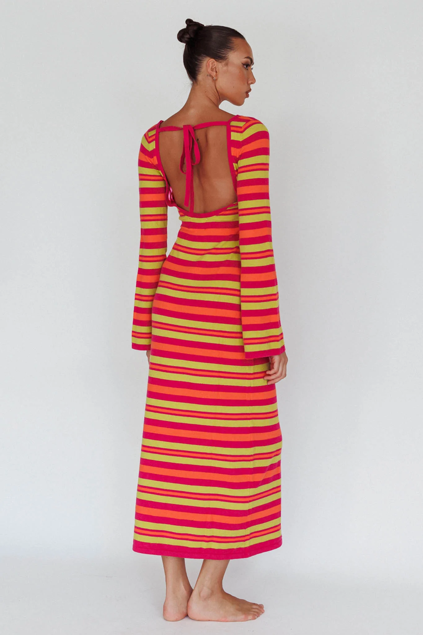 Jozie Long Sleeve Maxi Dress Stripe Orange - Seraphlike