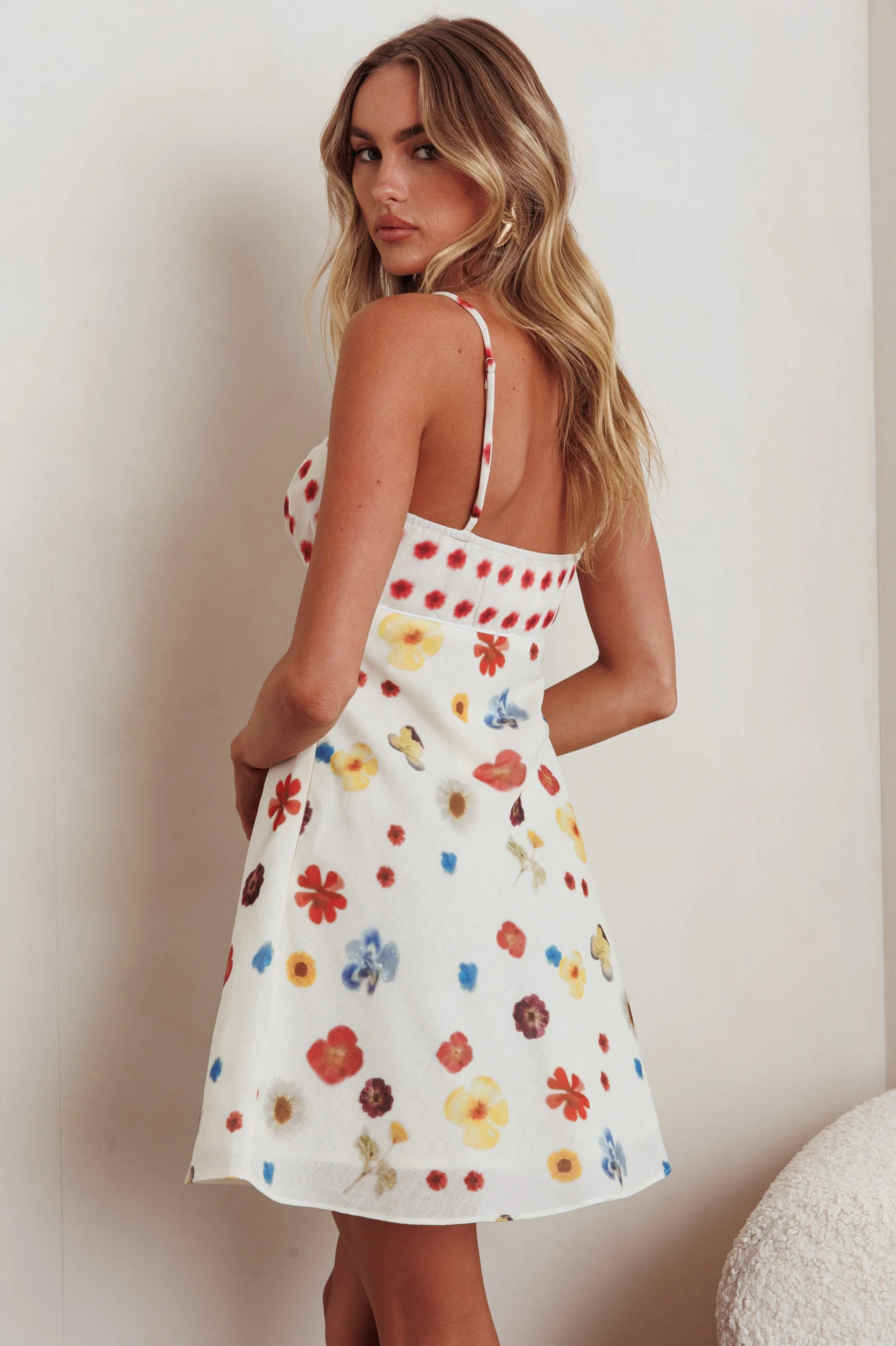 Fleur Sun Cami Strap Mini Dress Flowers Red - Seraphlike