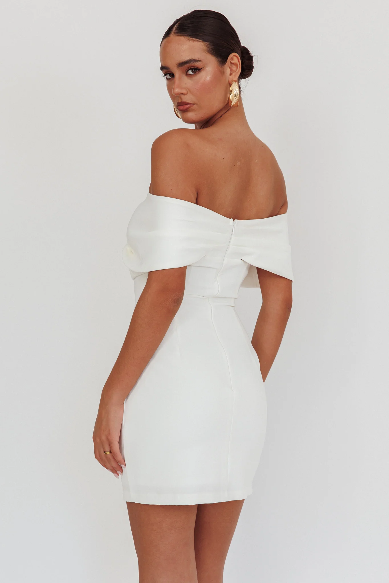 Sweet Caroline Off-Shoulder Bow Mini Dress White - Seraphlike