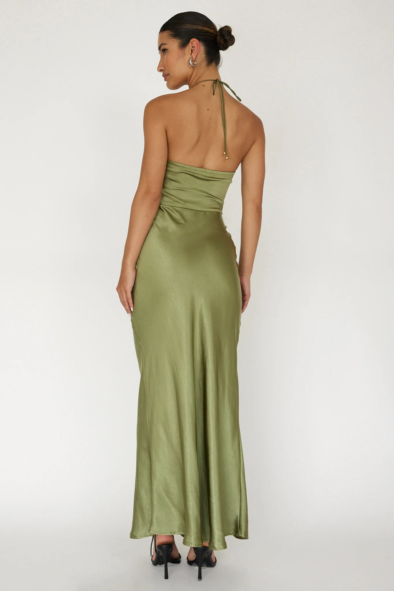 High Roller Flower Decoration Halter Dress Olive - Seraphlike