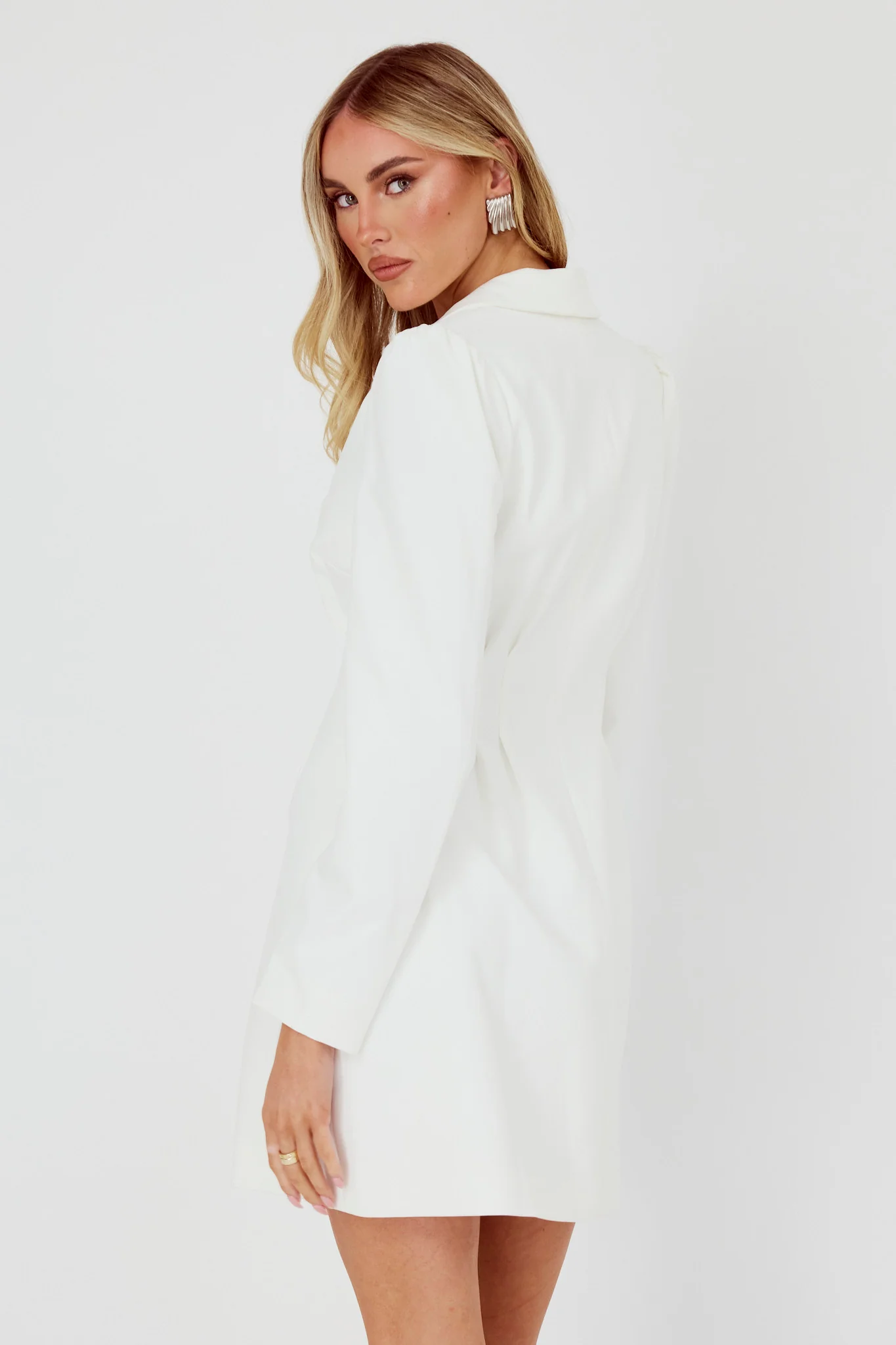 Miracle Button Front Pintuck Mini Dress White - Seraphlike