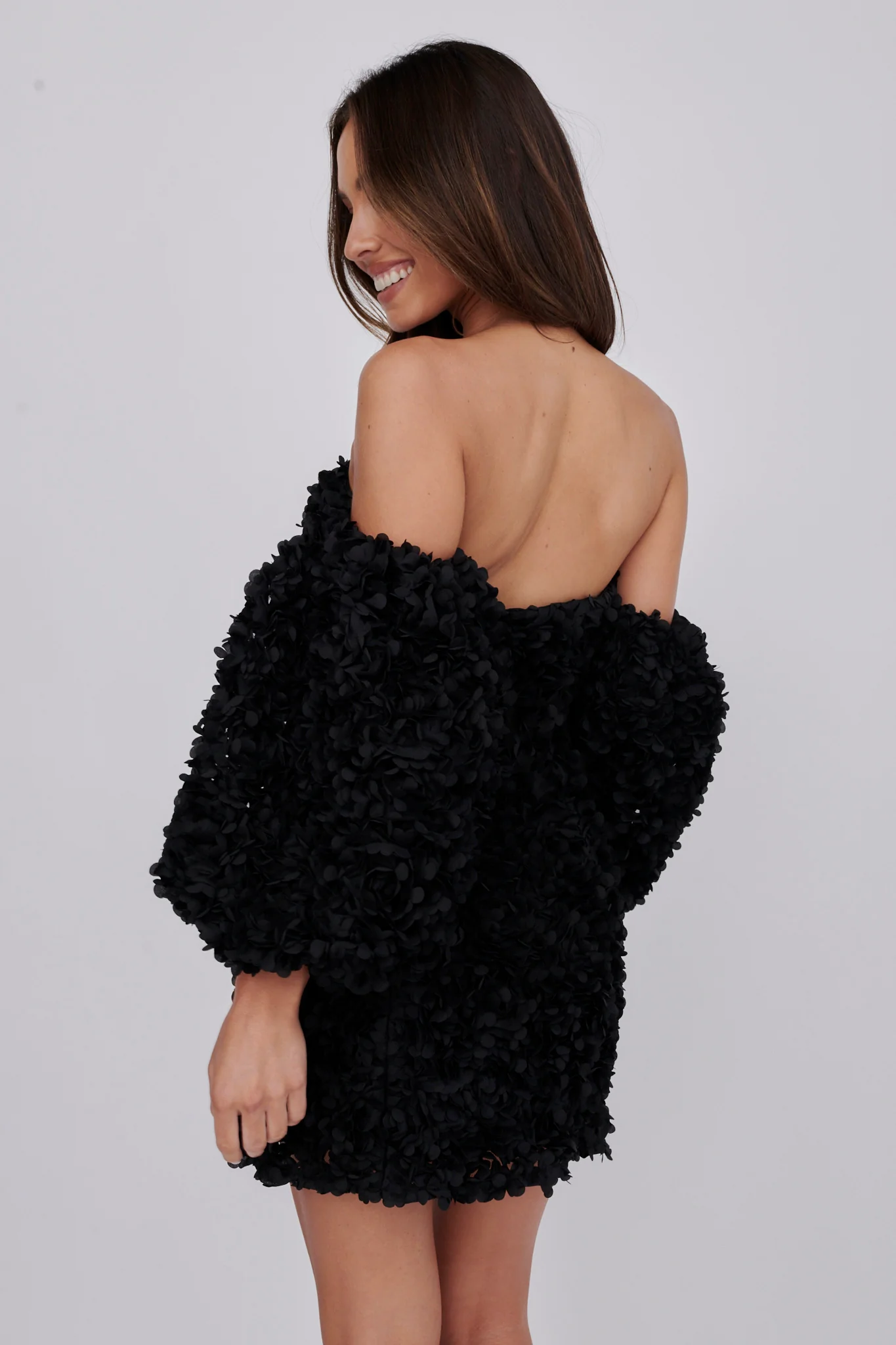 Vive La Rose Off-Shoulder Embellished Mini Dress Black - Seraphlike