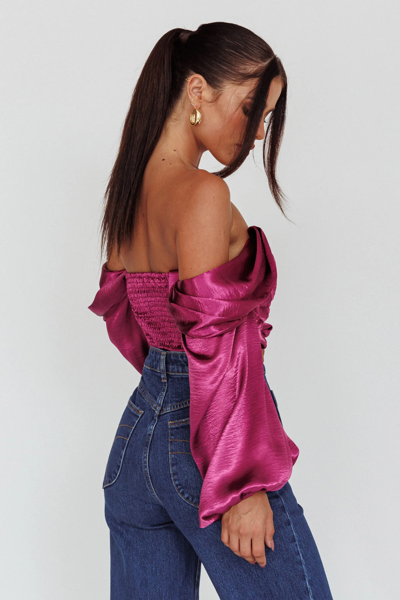 Elouise Off-Shoulder Long Sleeve Top Berry - Seraphlike