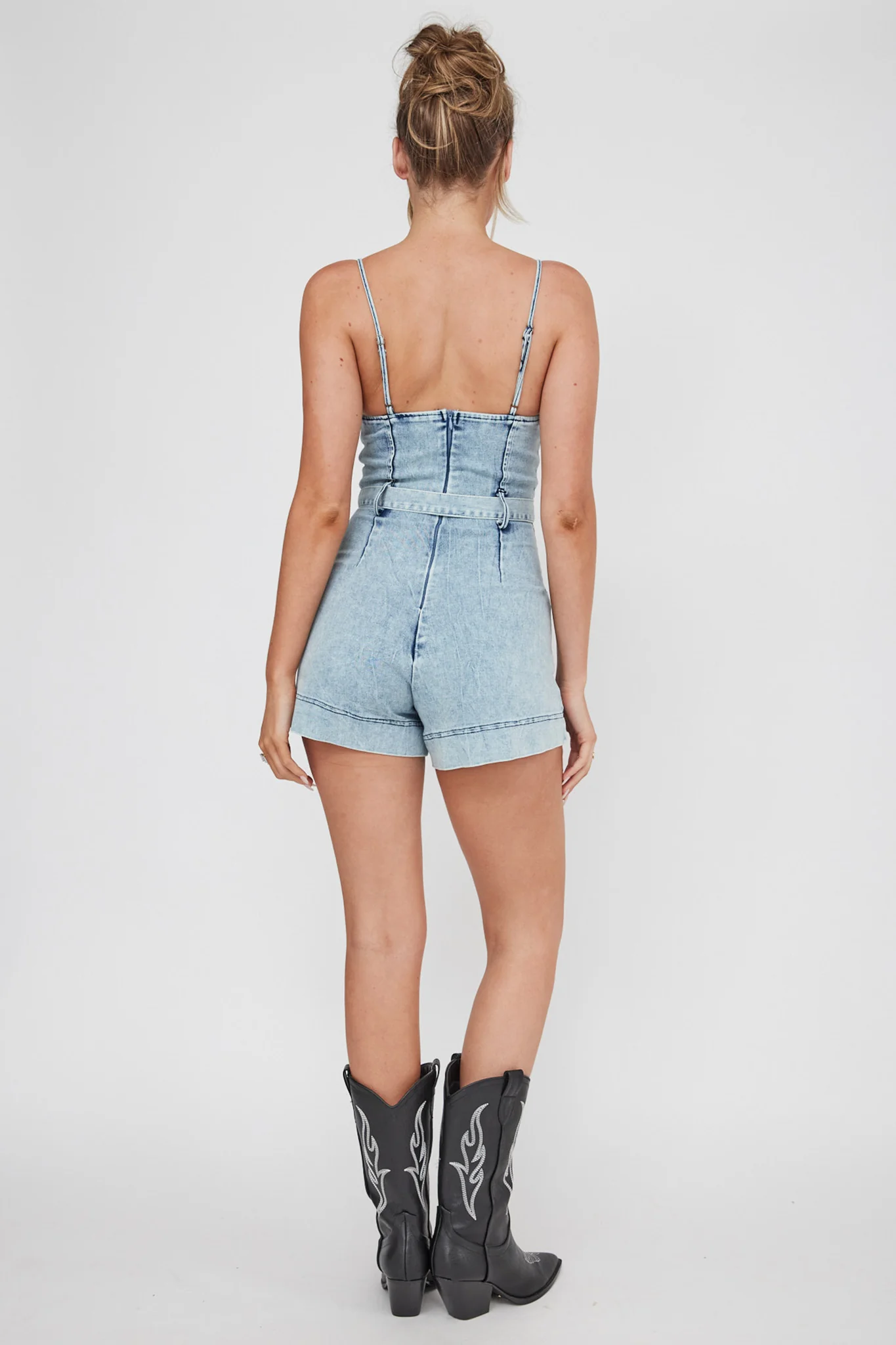 Laureen Pocket Romper Denim - Seraphlike