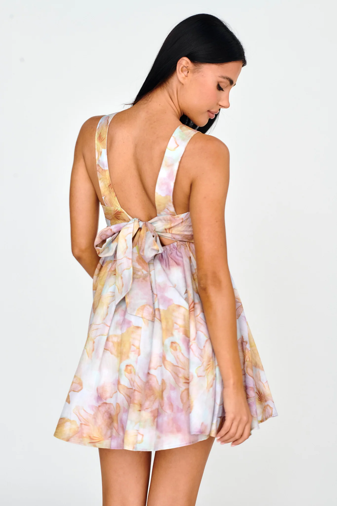 New Horizons Square Neckline Tied Mini Dress Yellow - Seraphlike