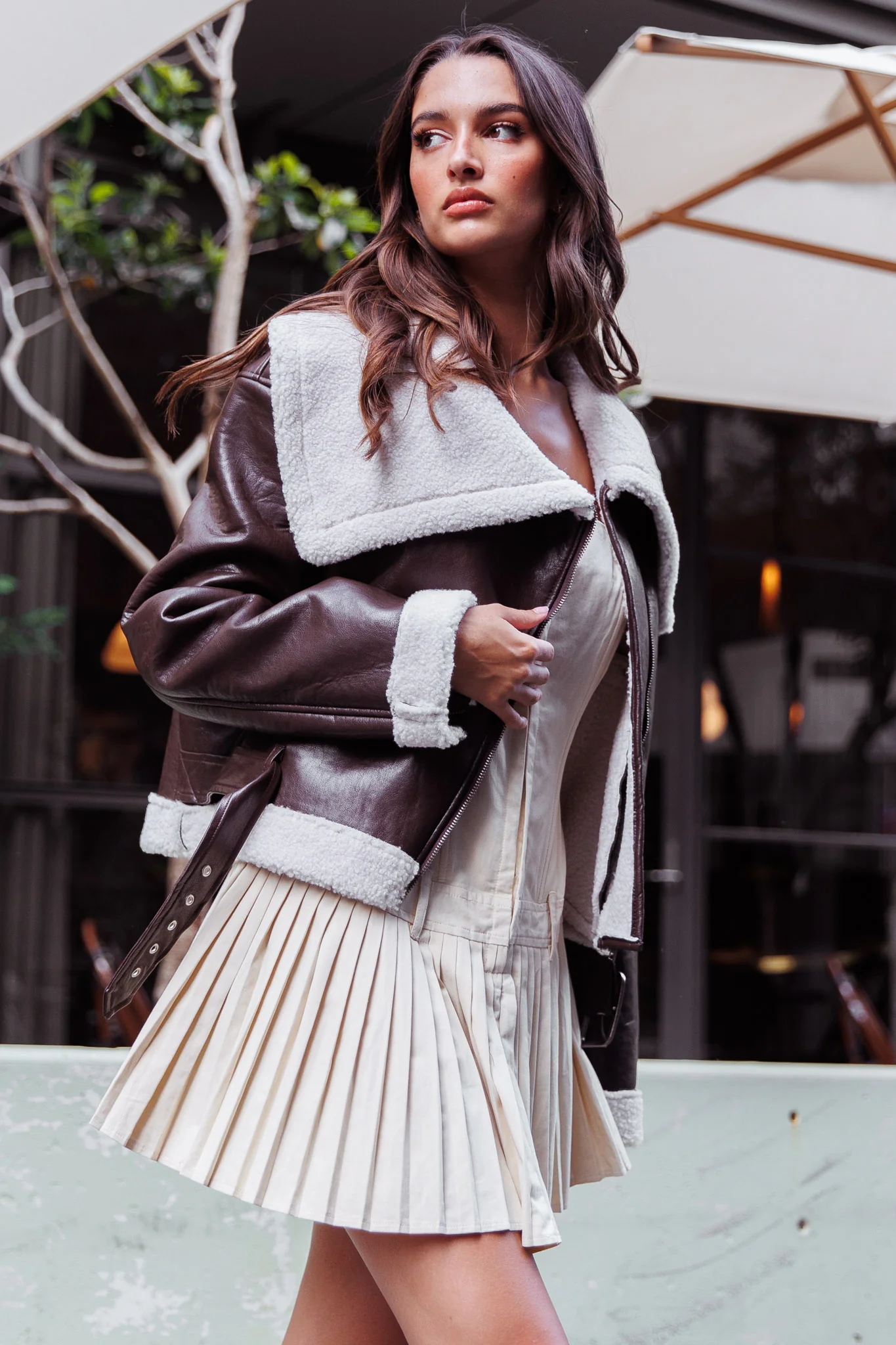 Aviatrix Faux Leather Sherpa Jacket Brown - Seraphlike