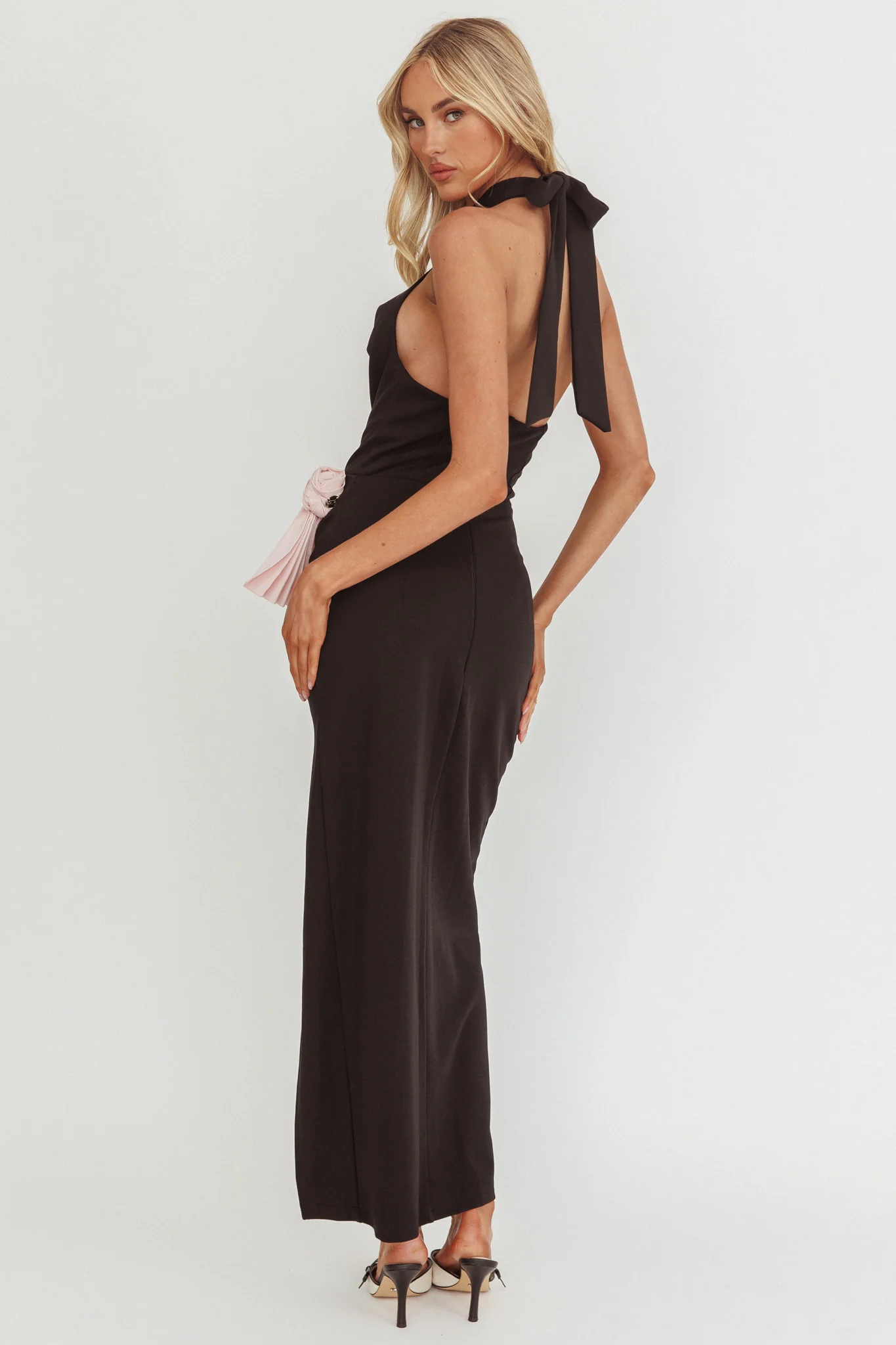 Charlene Cowl Halterneck Maxi Dress Black - Seraphlike