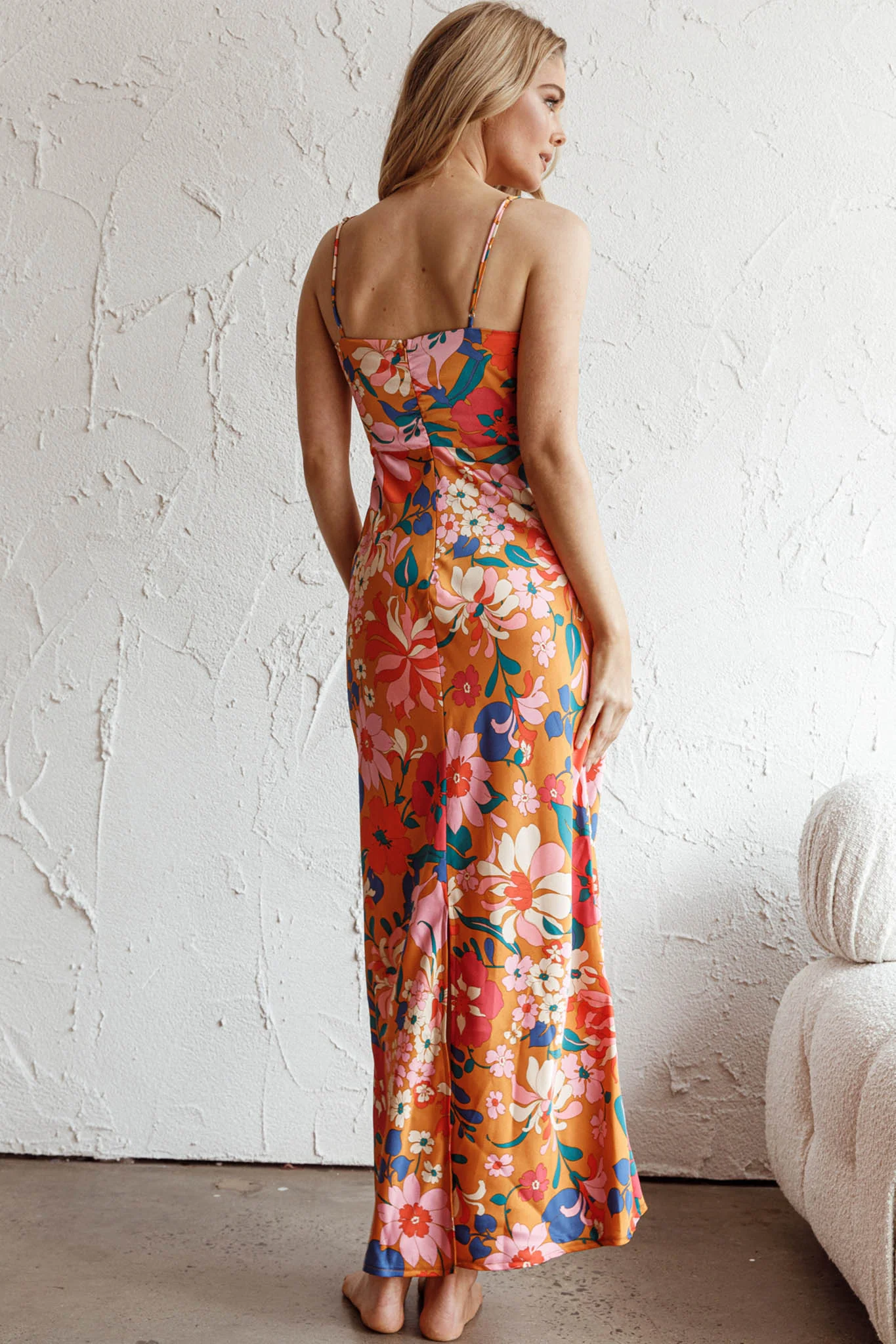 Sea Change Twist Bust Midi Dress Floral Orange - Seraphlike