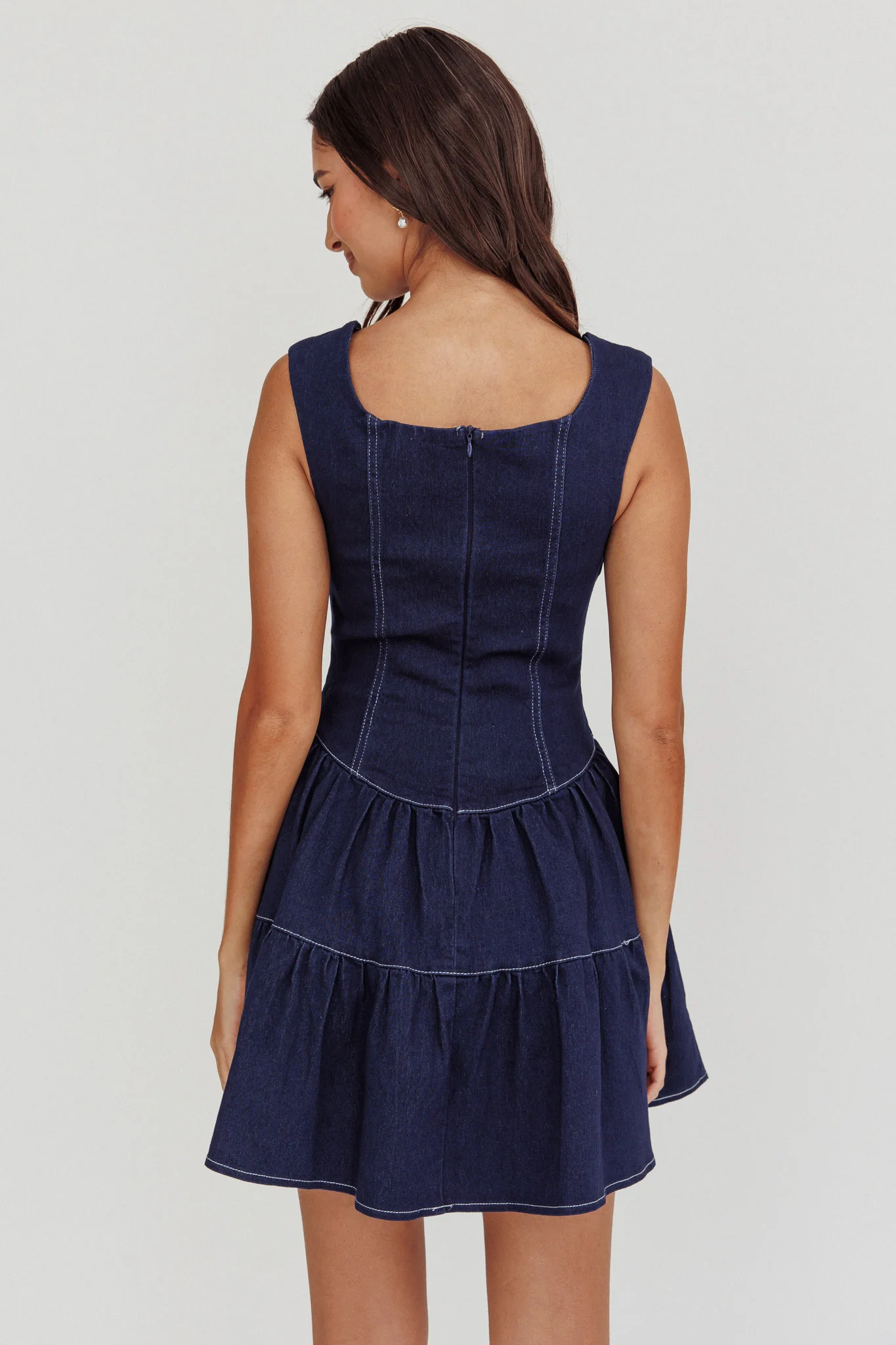 Deep Dive Square Neck Mini Dress Indigo - Seraphlike