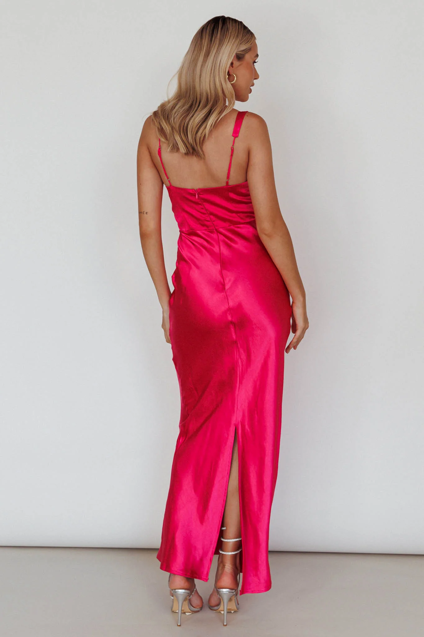 Blushing Beauty Horsebit Accent Maxi Dress Hot Pink - Seraphlike