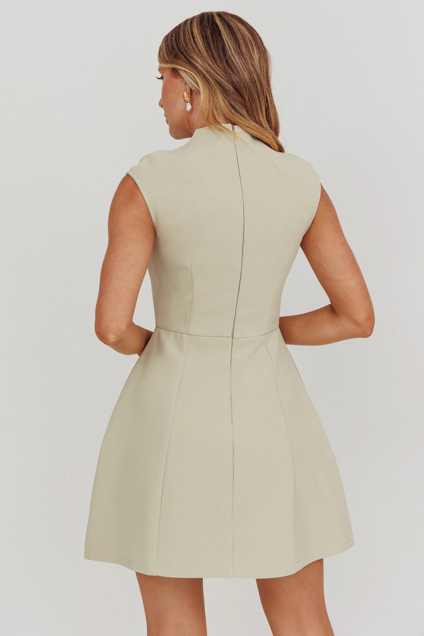 Thandi Pleat Shoulder Faux Pocket Mini Dress Sage - Seraphlike