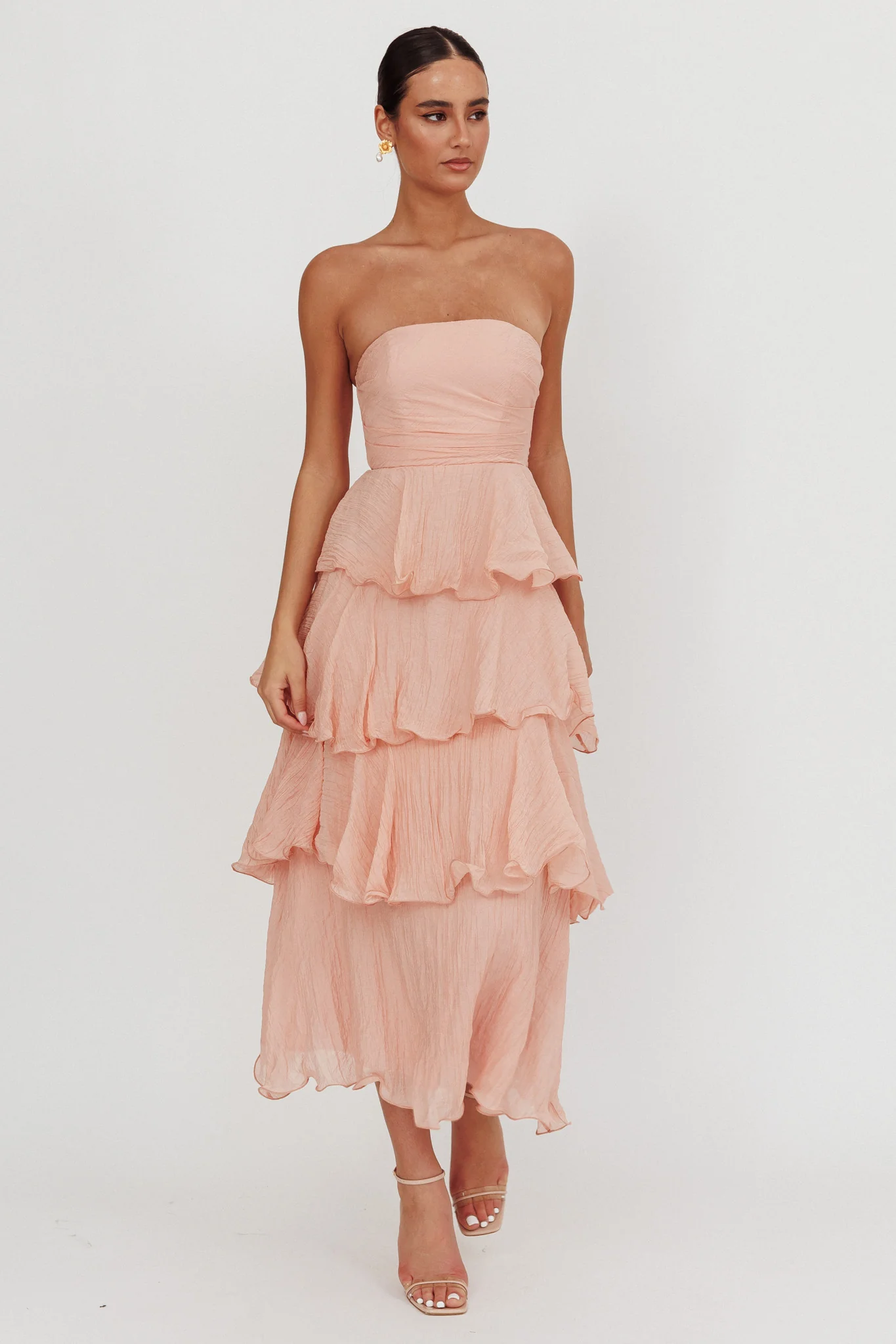 Giavana Strapless Layered Midi Dress Peach - Seraphlike