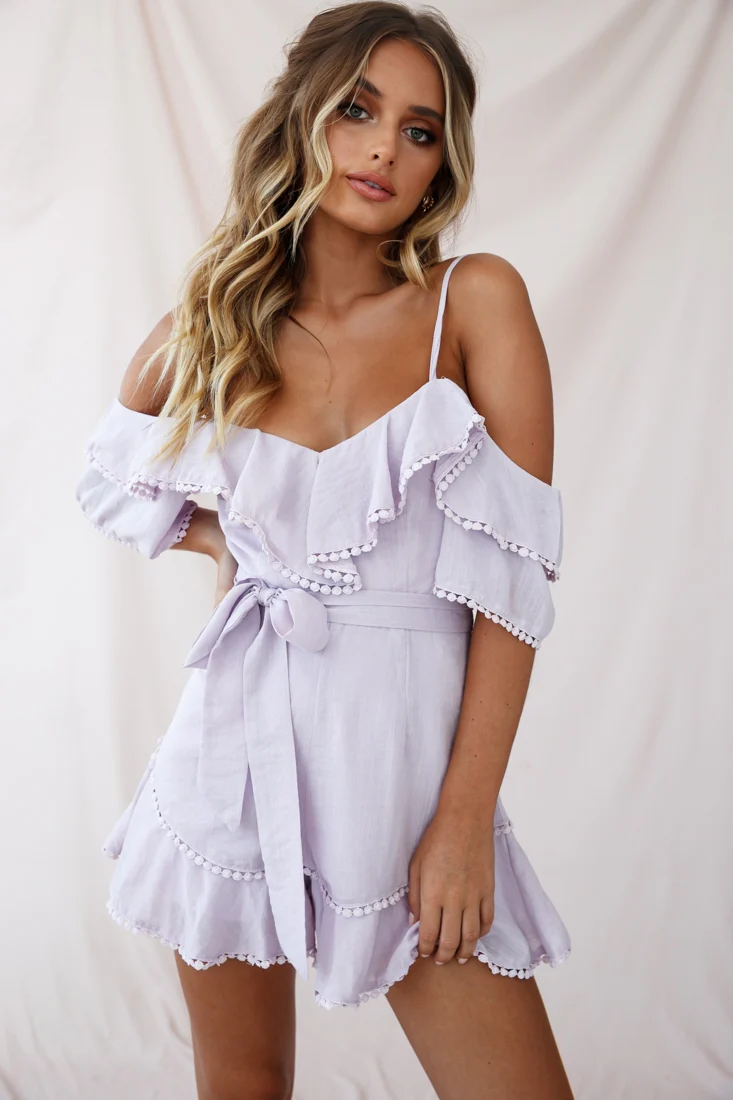 Sugar Sugar Off-Shoulder Trim Detail Romper Blush - Seraphlike