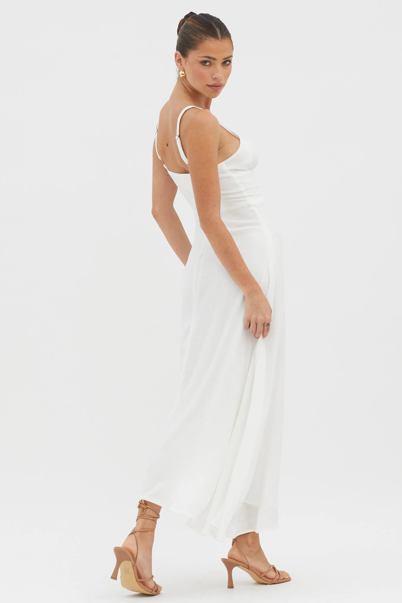 Sweet Pea Tied Bust A-Line Midi Dress White - Seraphlike