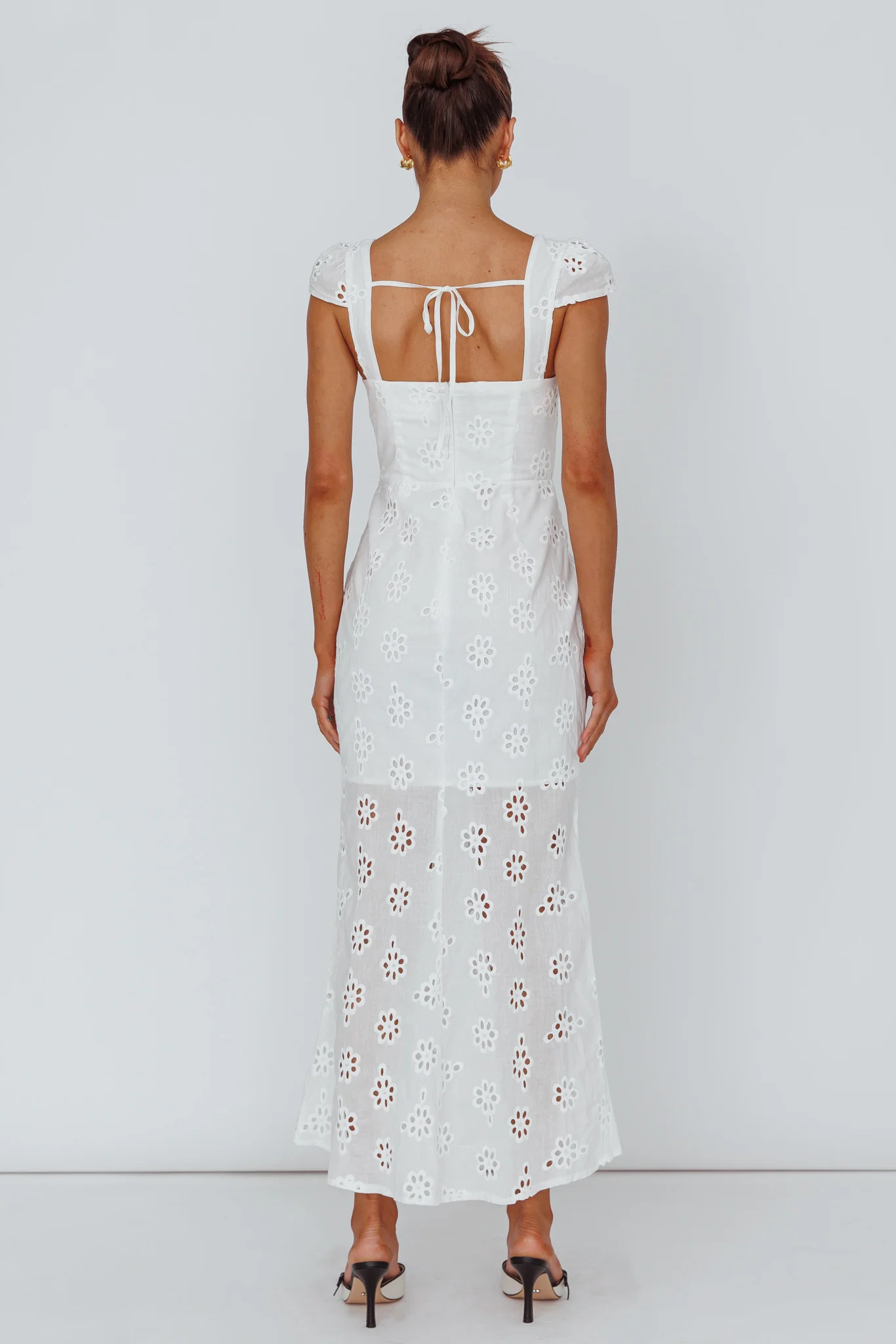 Bohemian Sun Cap Sleeve Eyelet Midi Dress White - Seraphlike