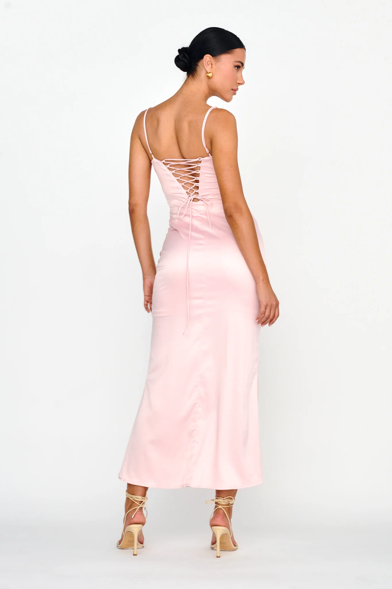 Teneal Lace-Up Back Midi Dress Blush - Seraphlike