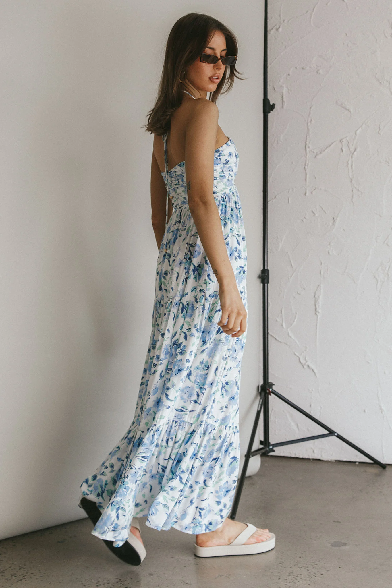 Asiah Halterneck Maxi Dress Floral Blue - Seraphlike