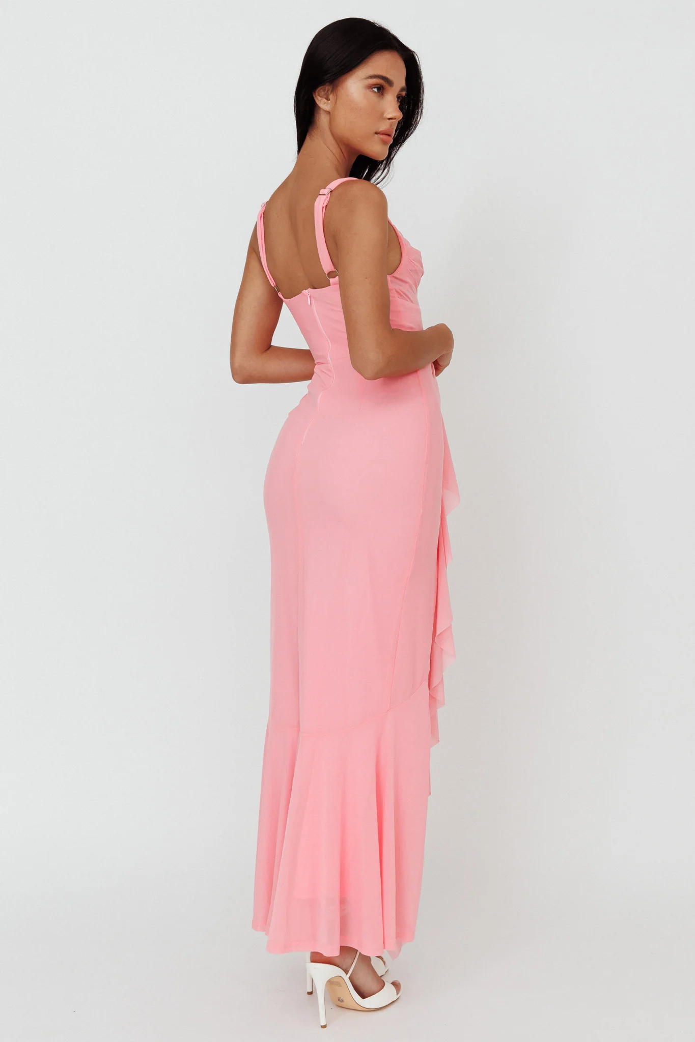 Hollianna Ruffle Trim Split Maxi Dress Blush - Seraphlike
