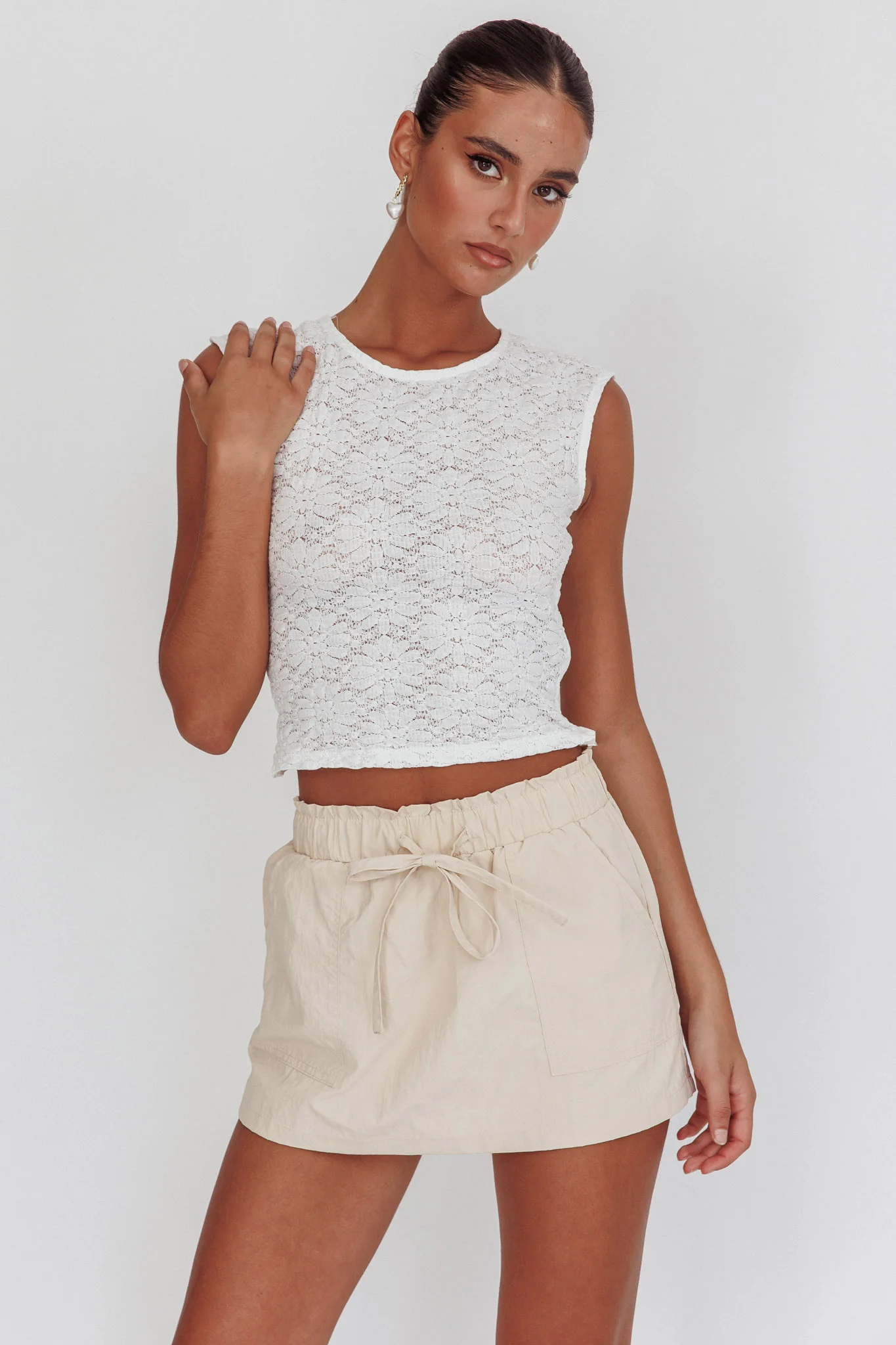 Eka Drawstring Mini Skort Cream - Seraphlike