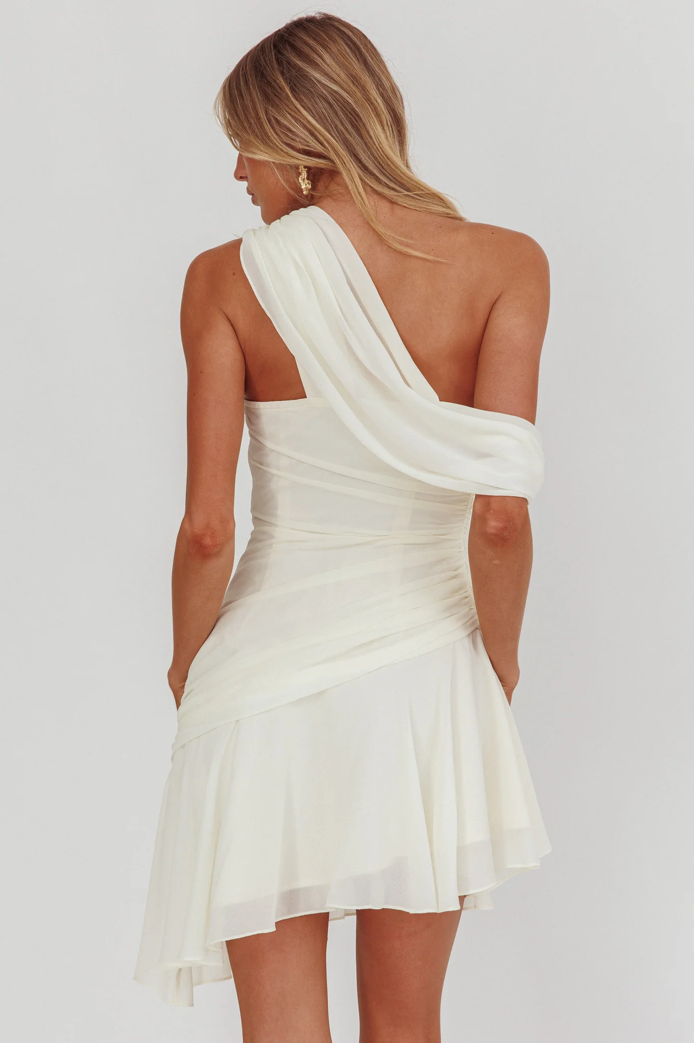 Anaisa One-Shoulder Draped Mini Dress Cream - Seraphlike