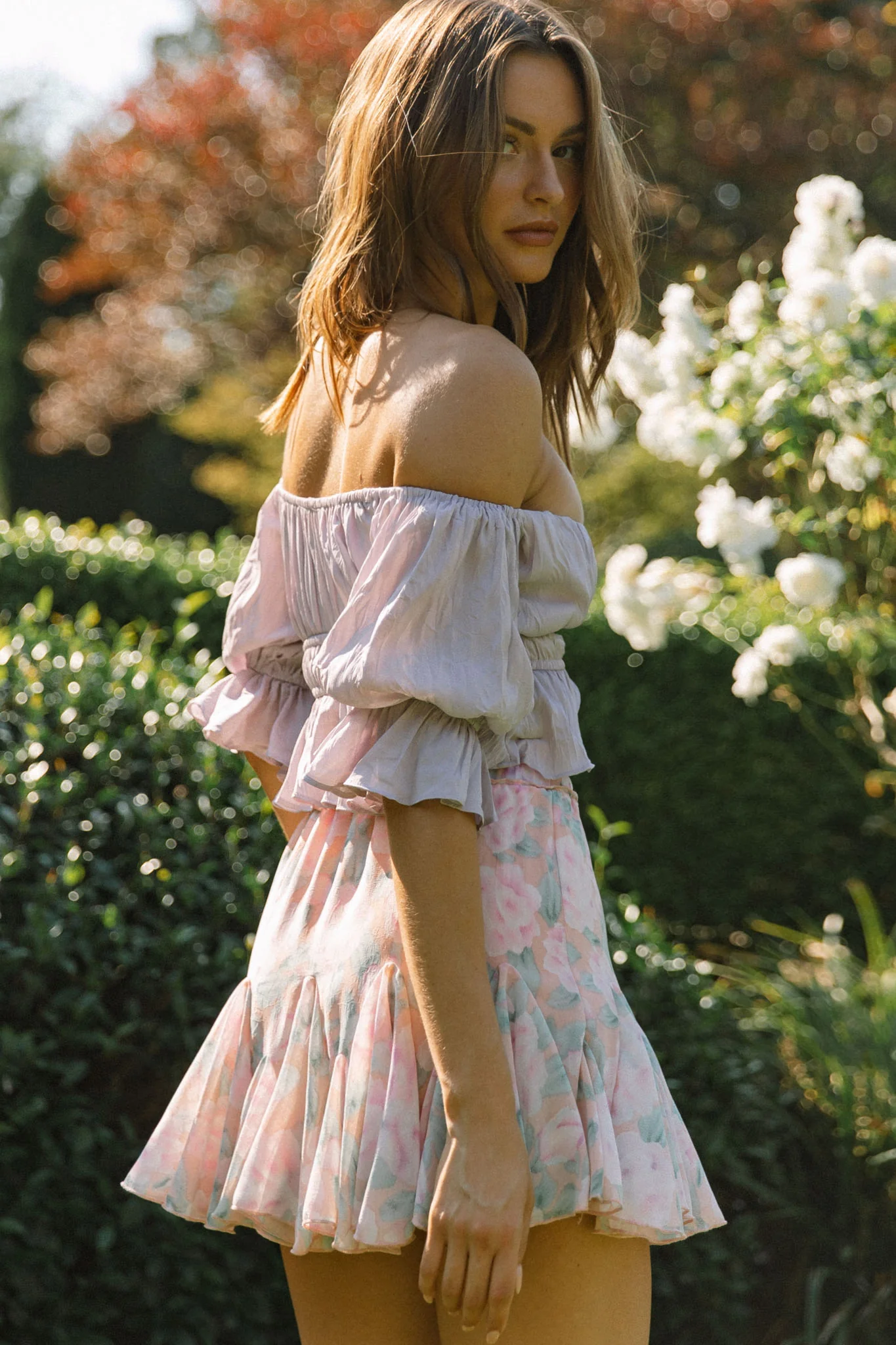 Robyn Flounce Mini Skirt Watercolor Floral Pink - Seraphlike