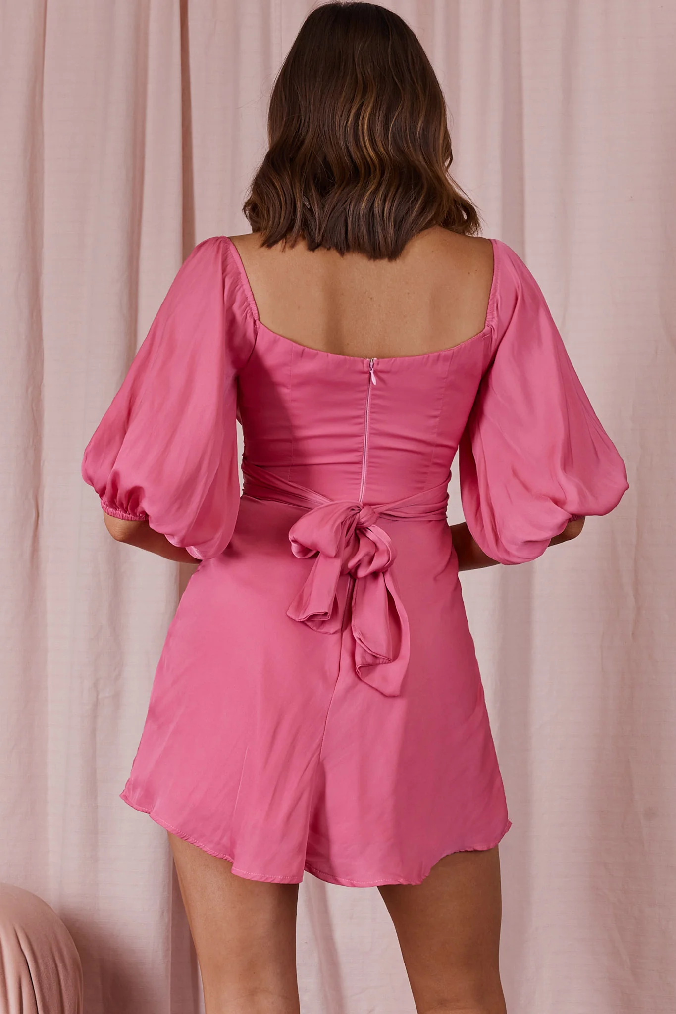 Linka On or Off-Shoulder Half Sleeve Tie-Back Dress Hot Pink - Seraphlike