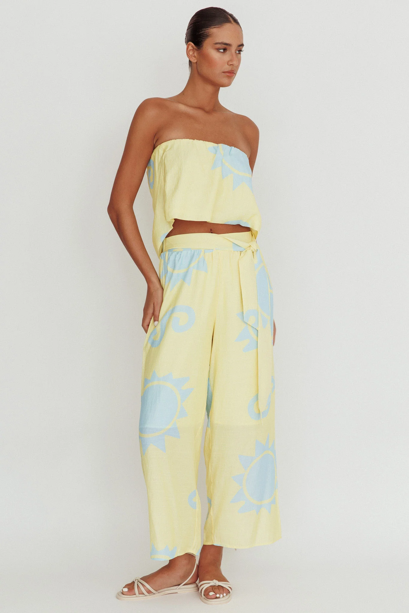 Nectar Sun Print Wide Leg Pants Yellow - Seraphlike