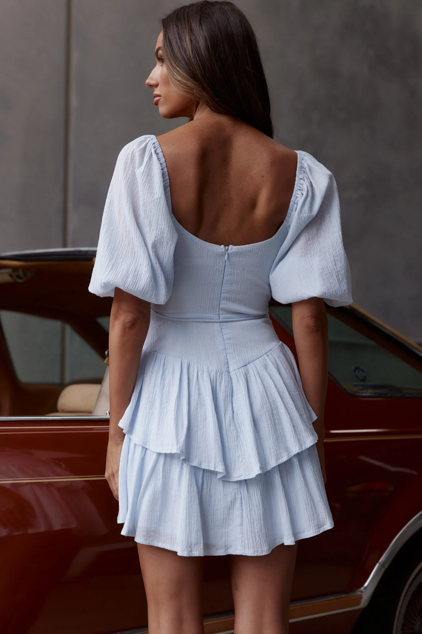 Ashton Layered Frill Hem Dress Steel Blue - Seraphlike