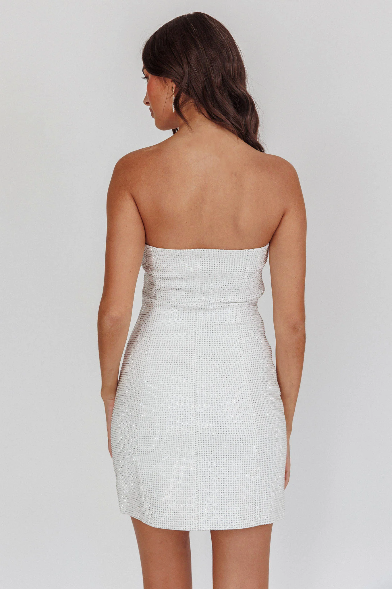 This Feeling Strapless Diamante Mini Dress White - Seraphlike