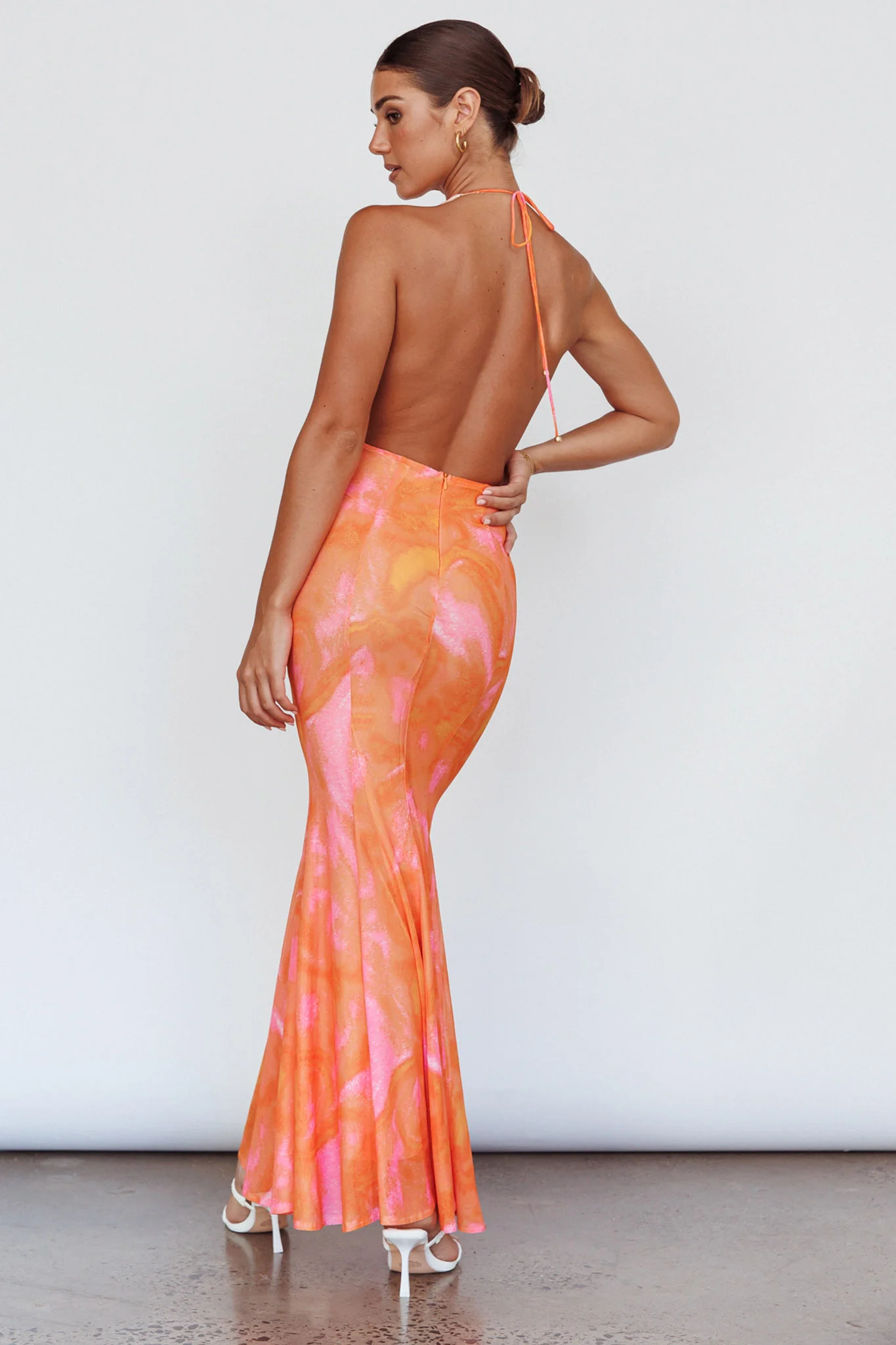Mayah Halterneck Maxi Dress Printed Orange - Seraphlike