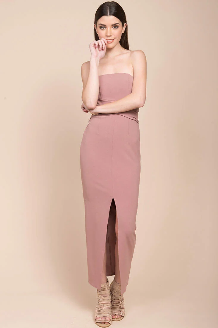 Payton Strapless Bodycon Midi Dress Mauve - Seraphlike