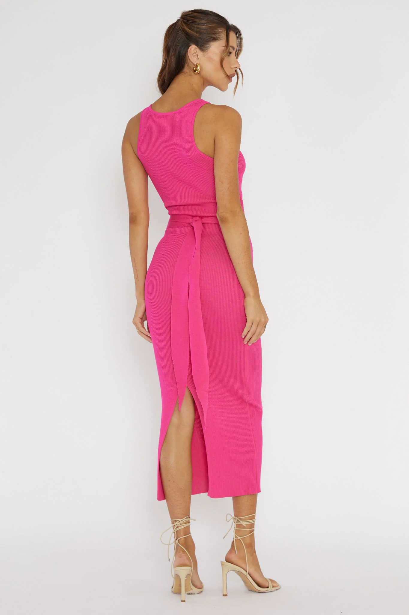Charmed Me Ribbed Knit Midi Dress Hot Pink - Seraphlike