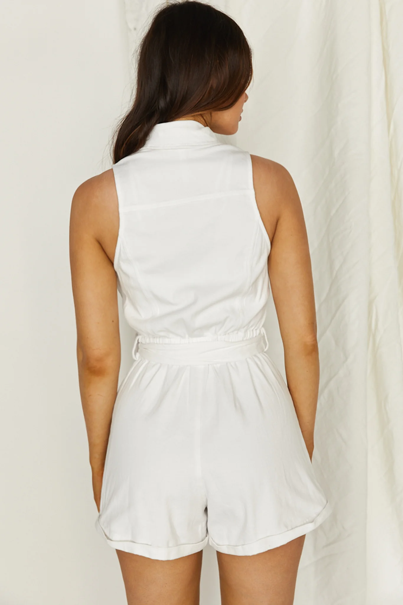 New Day Sleeveless Button-Up Romper White - Seraphlike
