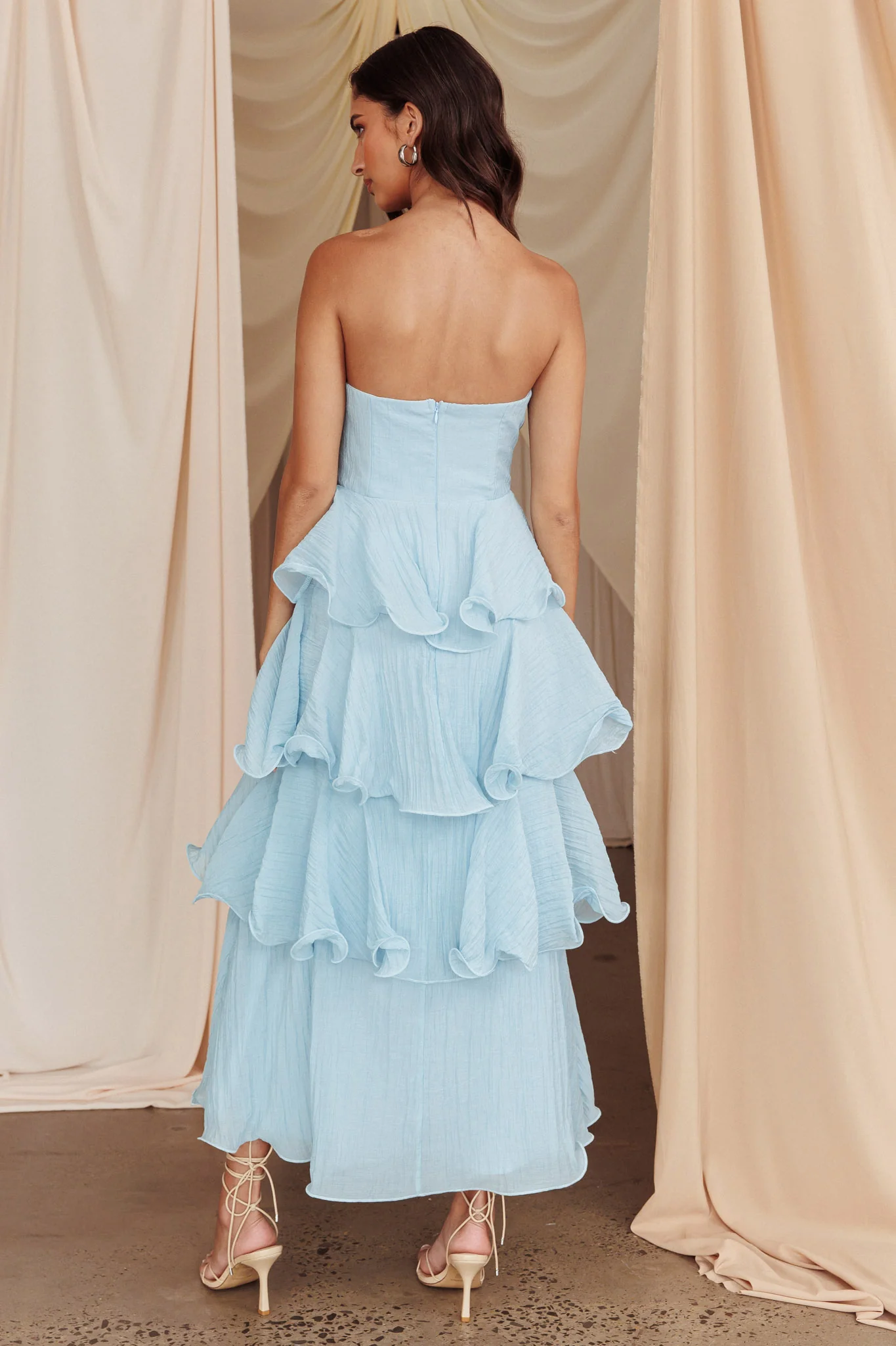 Giavana Strapless Layered Midi Dress Pale Blue - Seraphlike