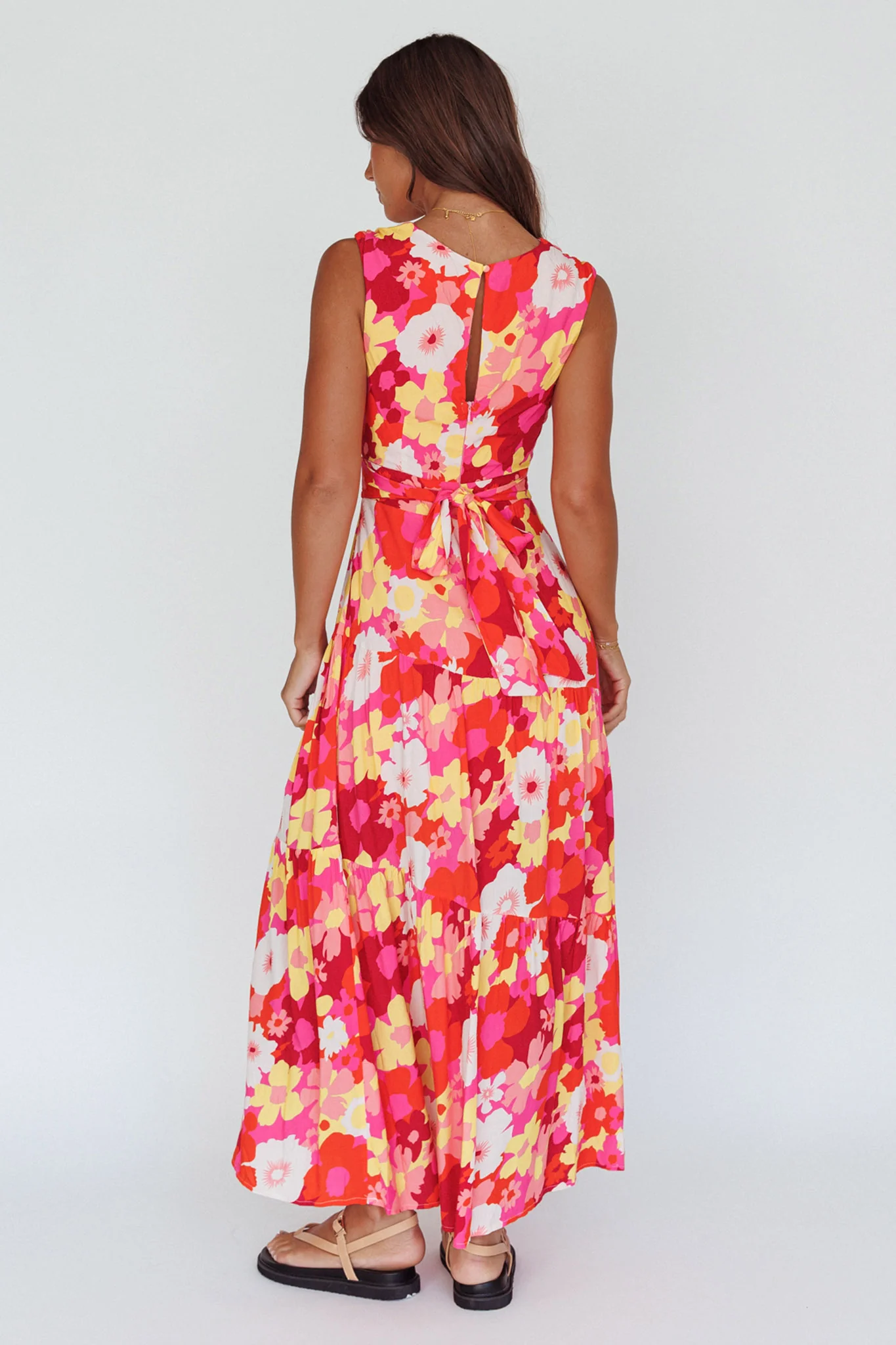 Shaniqua Cut-Out Sleeveless Midi Dress Floral Pink - Seraphlike