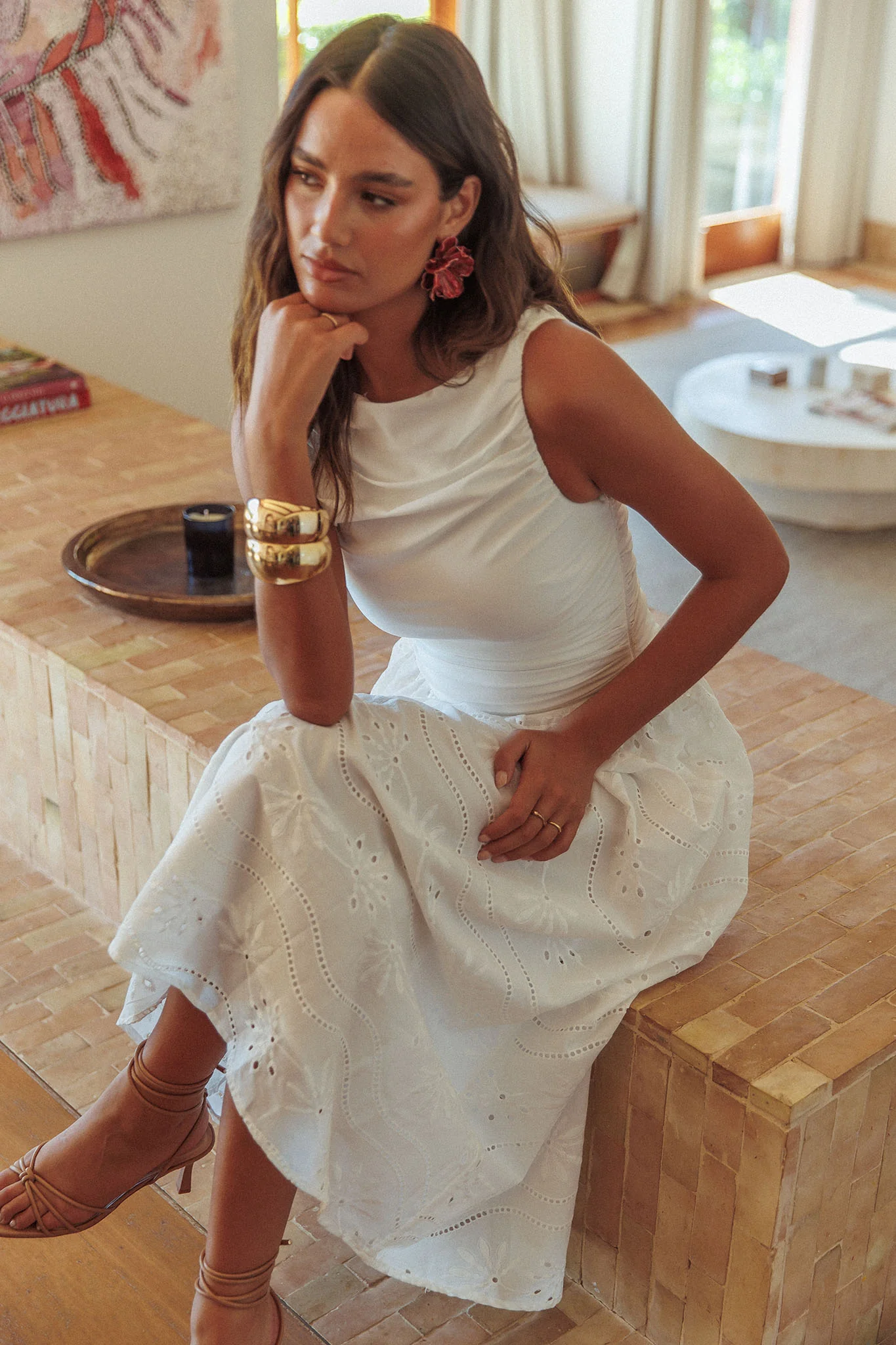 Dalayla Sleeveless Eyelet Maxi Dress White - Seraphlike