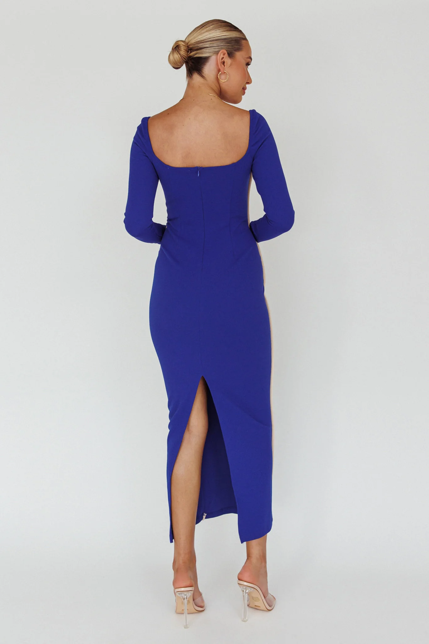 Sunny Coast Long Sleeve Piping Maxi Dress Blue - Seraphlike