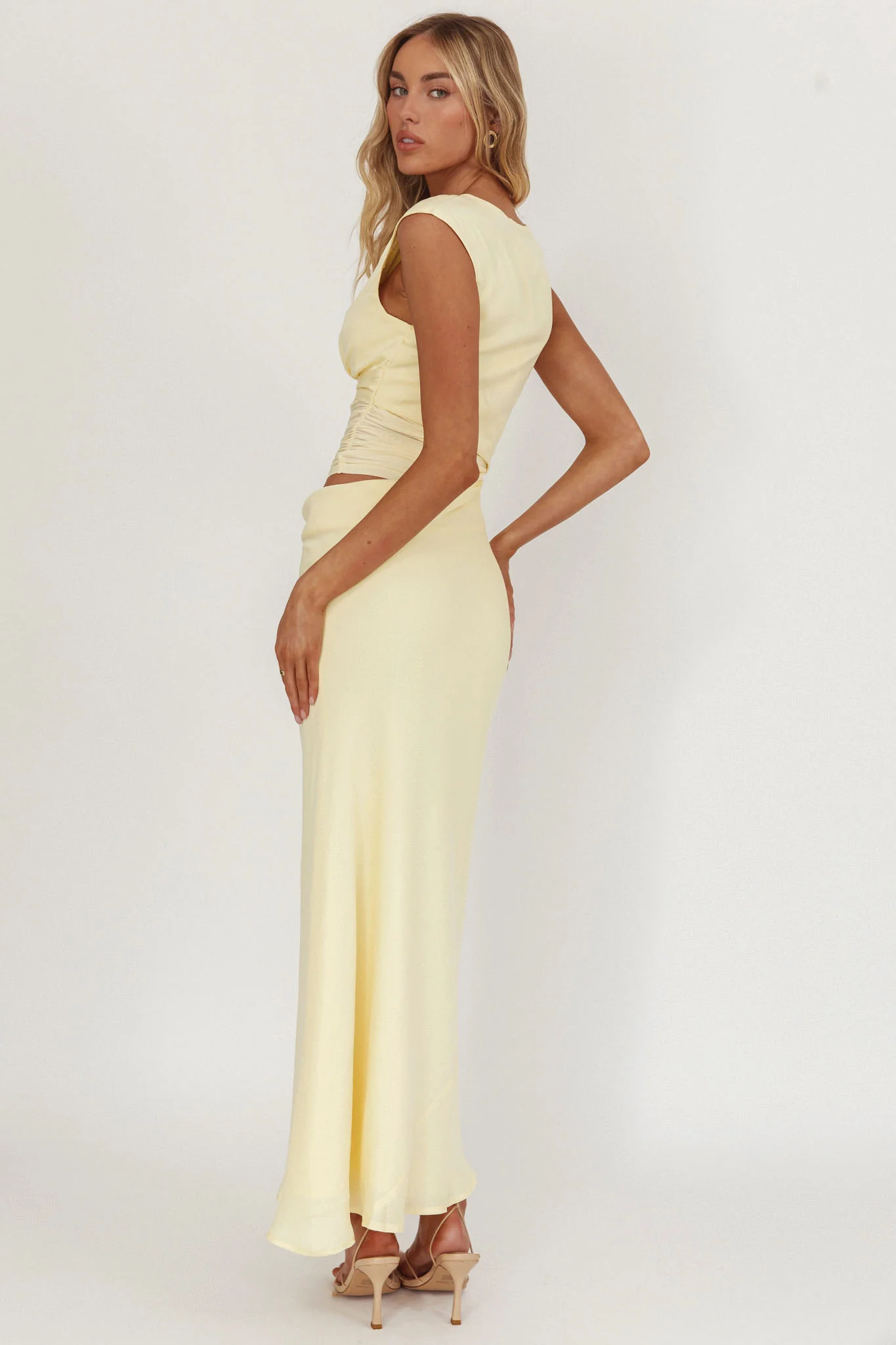 Sun Gaze Sheer Ruched Waist Maxi Dress Butter - Seraphlike