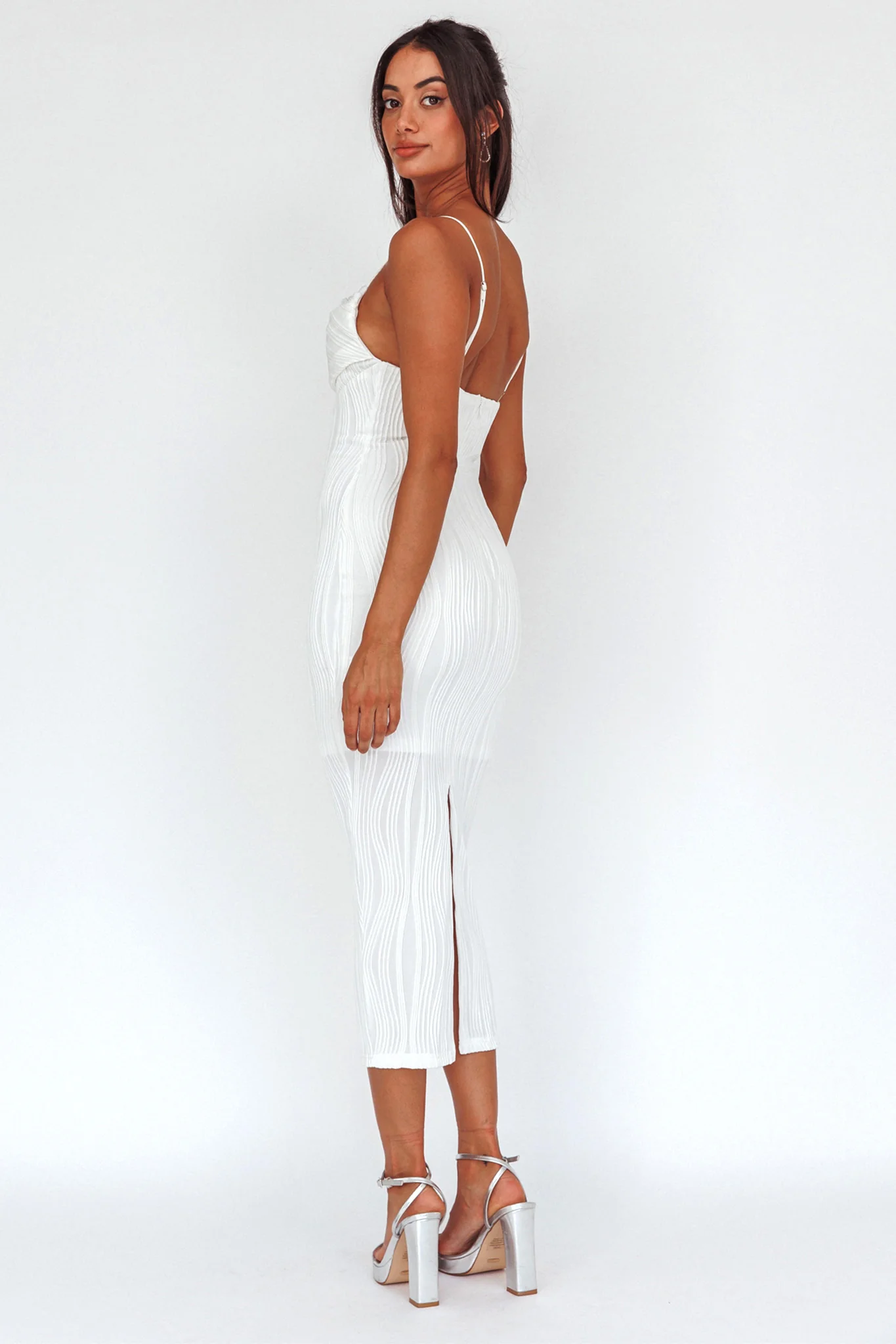 Well Versed Pleated Bust Textured Maxi Dress Off White - Seraphlike