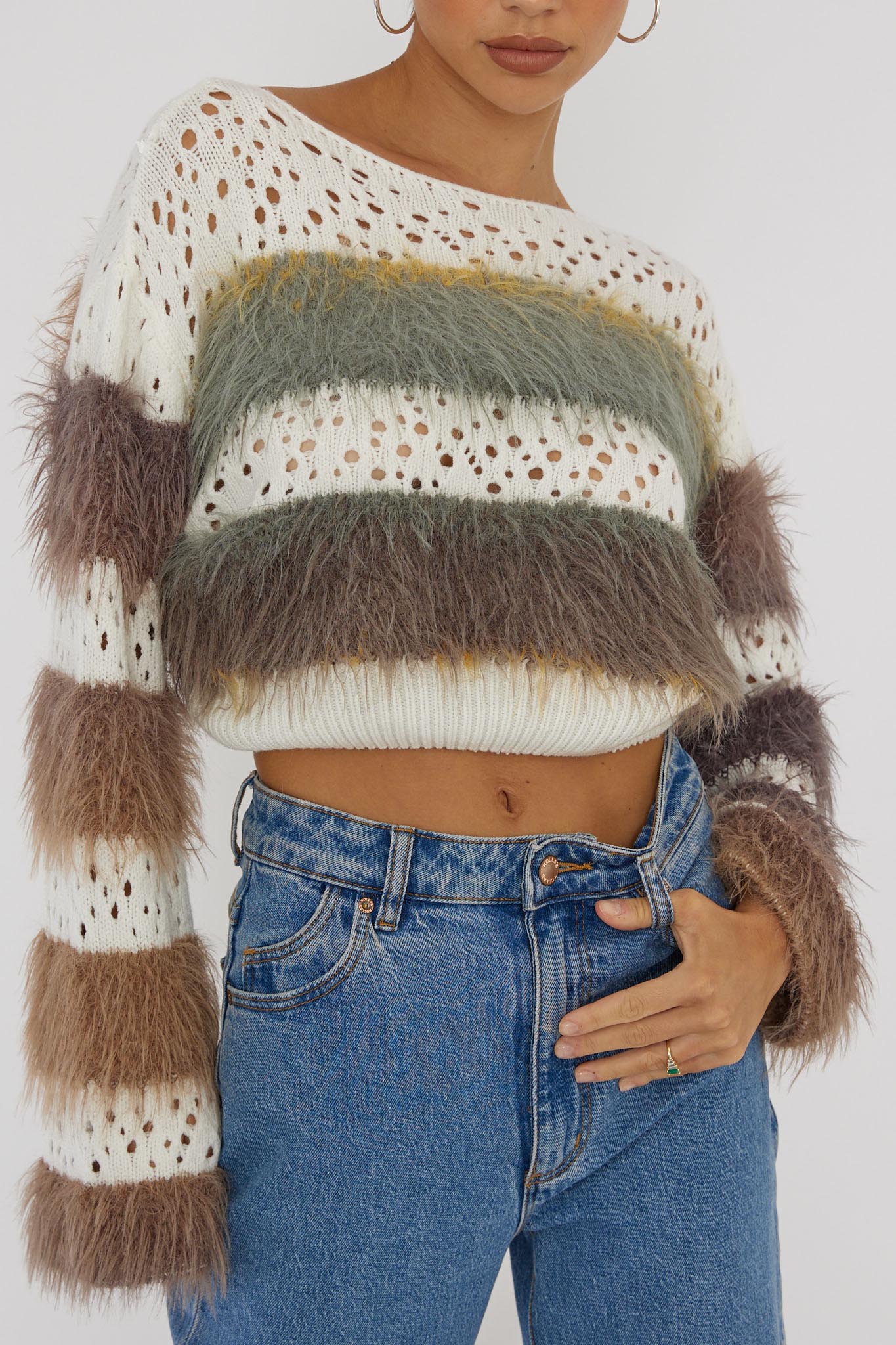 Borealis Fur Trim Knit Sweater Brown - Seraphlike