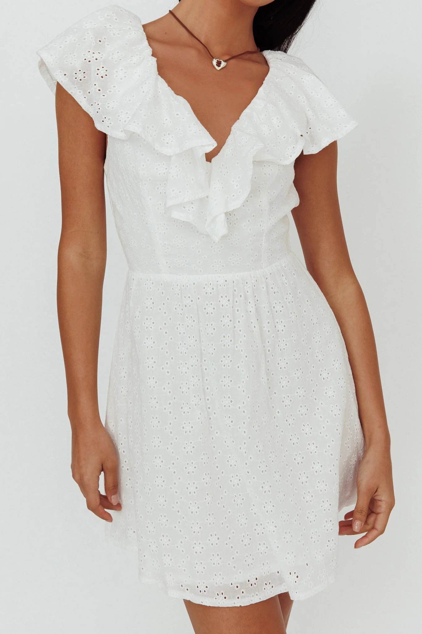 Kiarah Eyelet Ruffle Mini Dress White - Seraphlike
