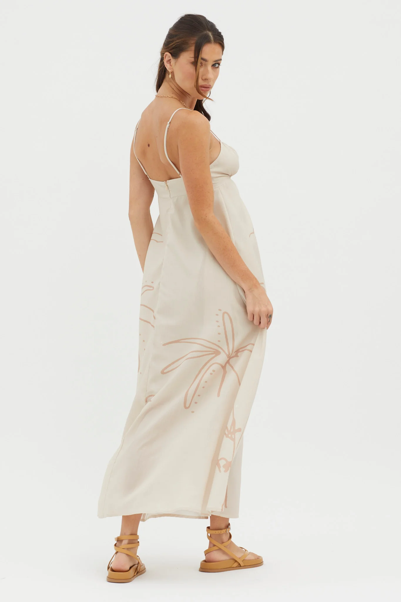 Yuki Tied Bust Midi Dress Sand - Seraphlike