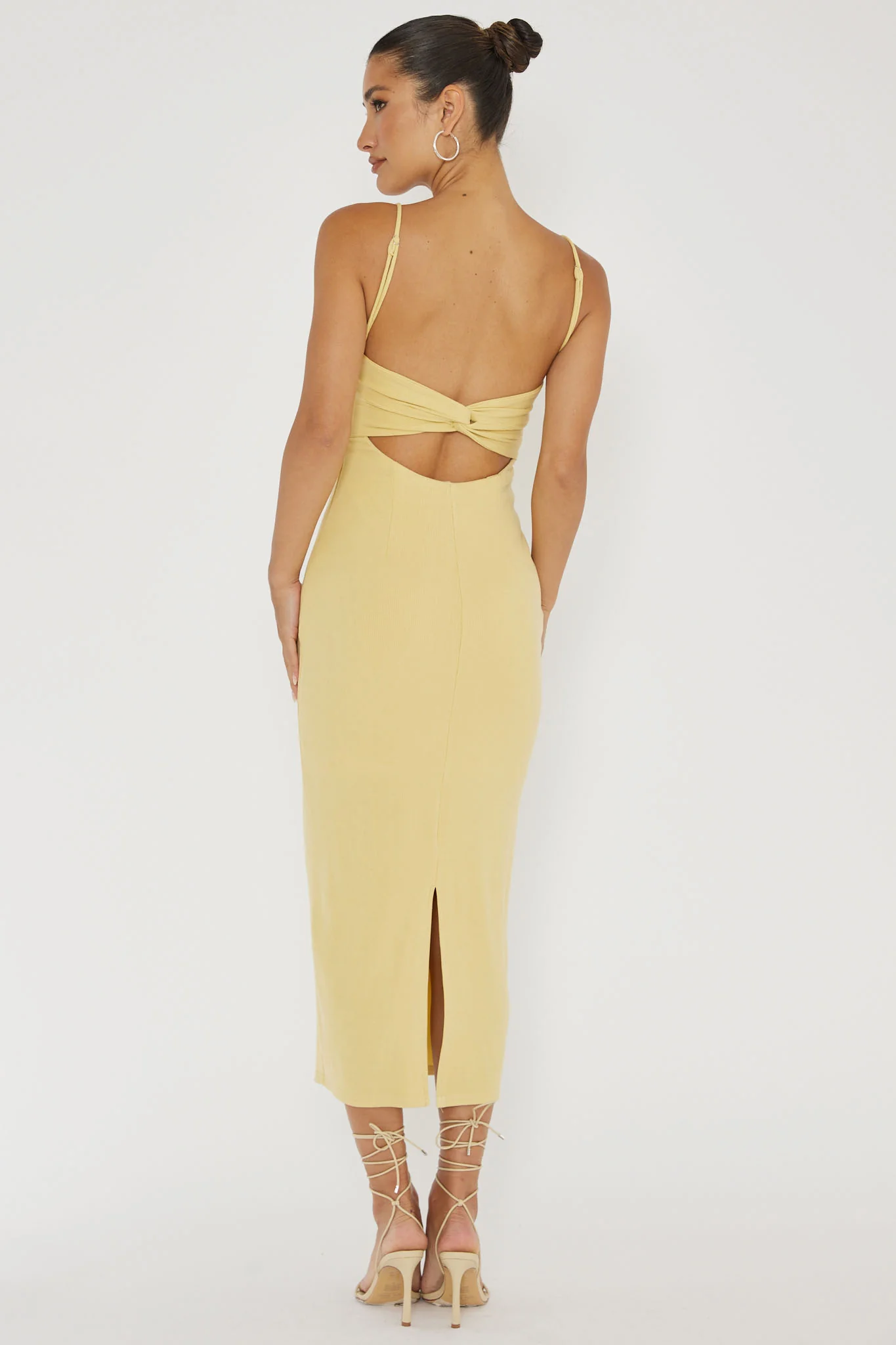 Namrata Twist Back Ribbed Midi Dress Lemon - Seraphlike
