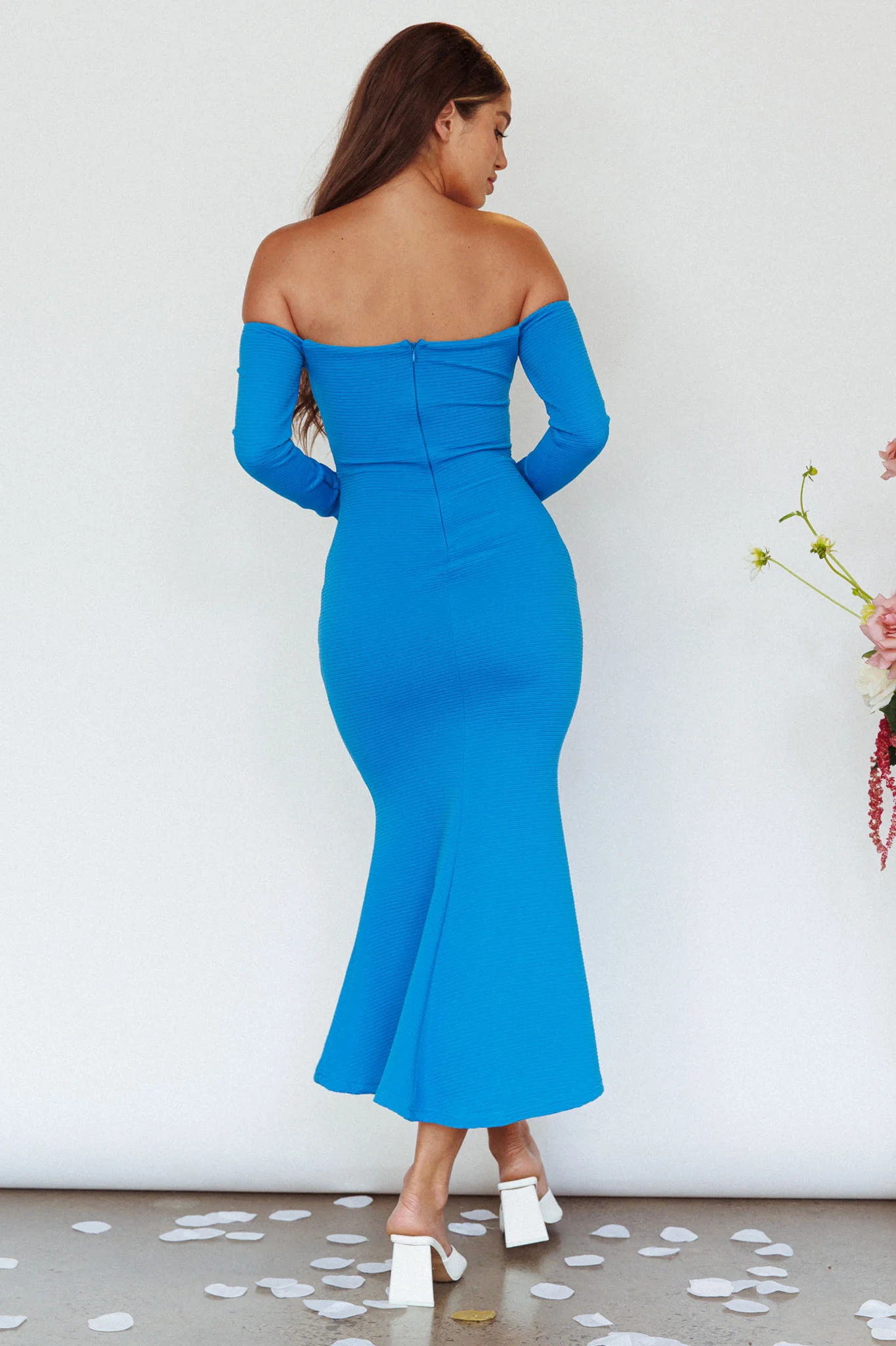 Speakeasy Off-Shoulder Maxi Dress Blue - Seraphlike